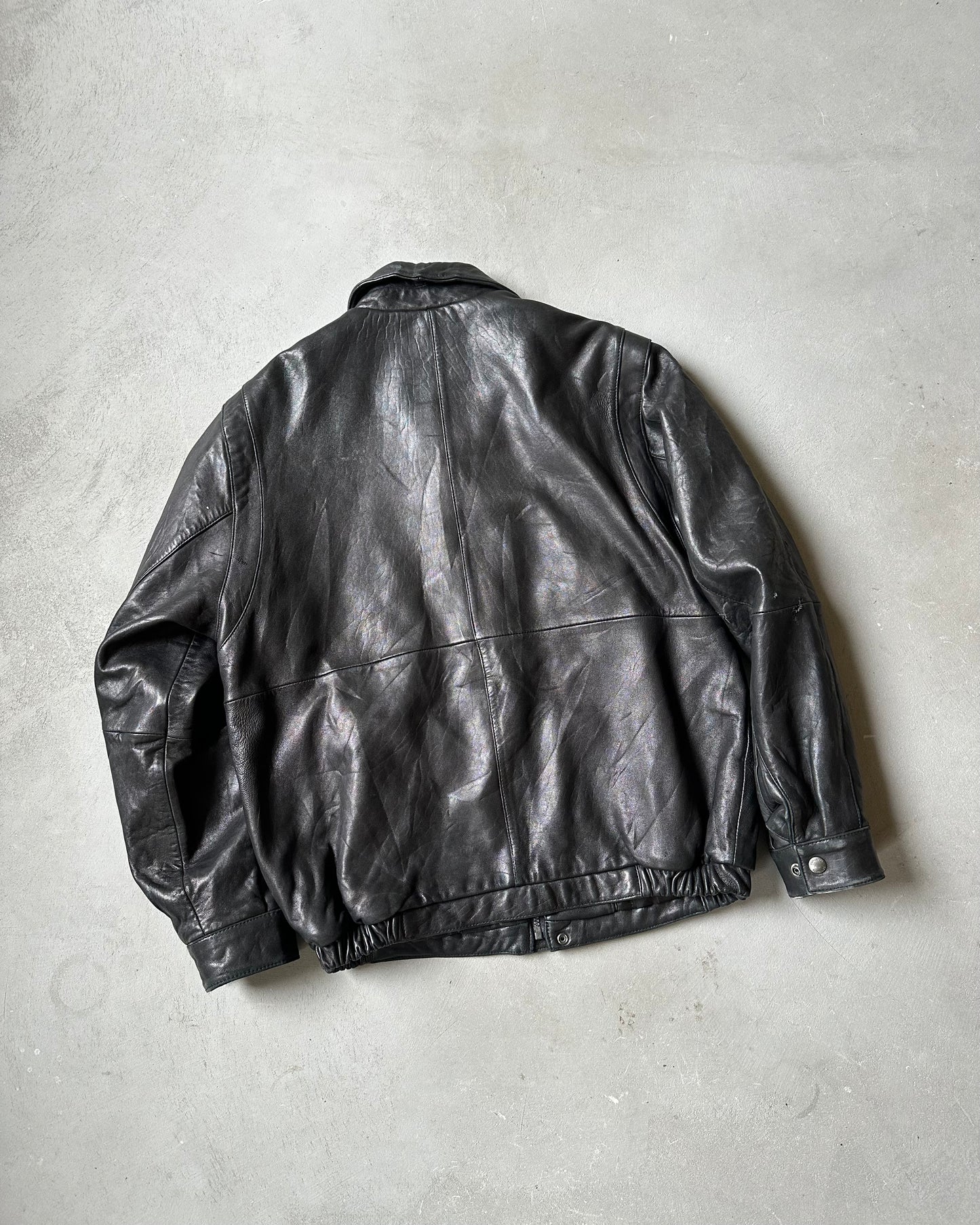 2000s - Black Leather Bomber Jacket - M
