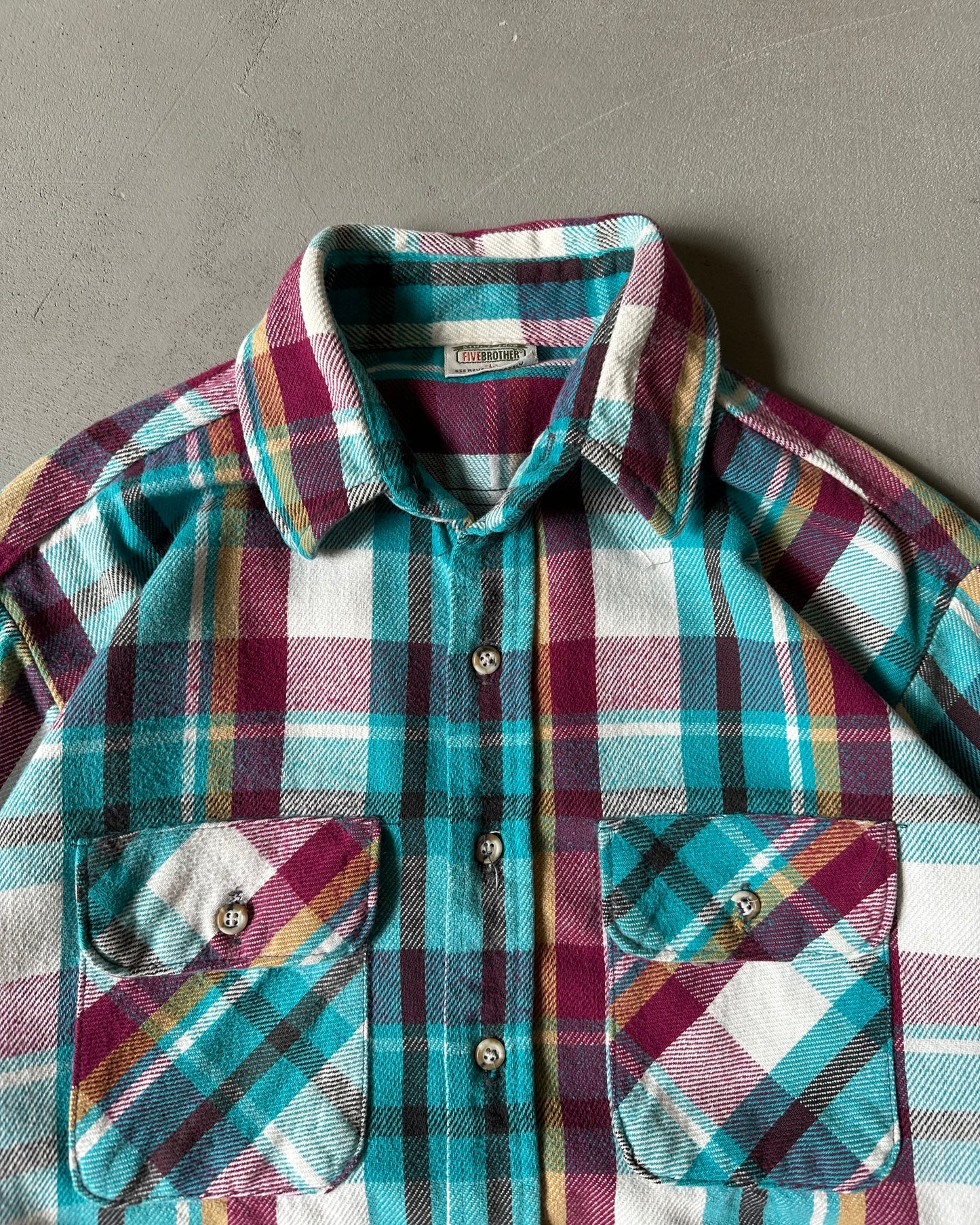 1990s - Blue/Plum Five Brother Plaid Flannel - M