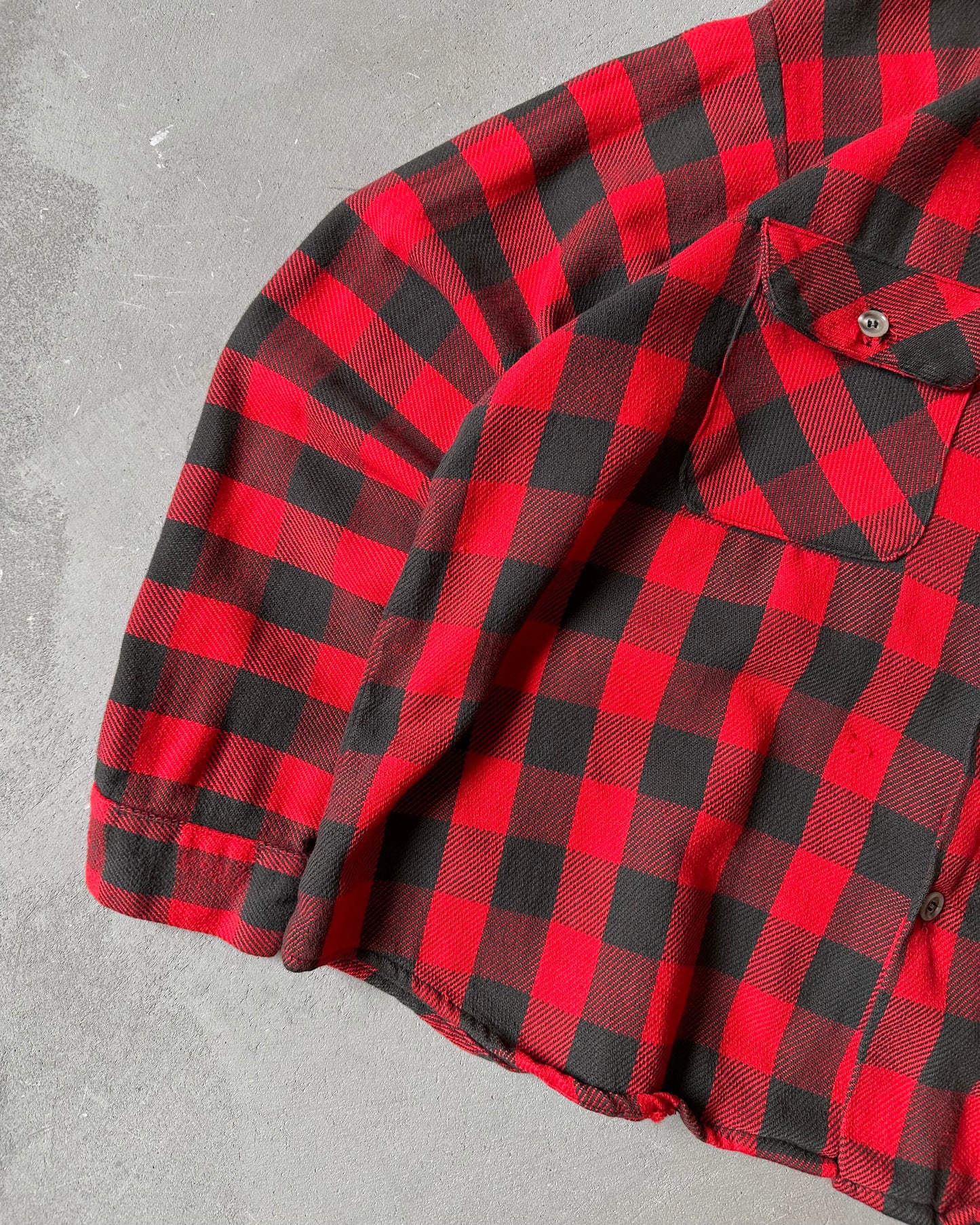 1970s - Distressed Red/Black Plaid Flannel - M