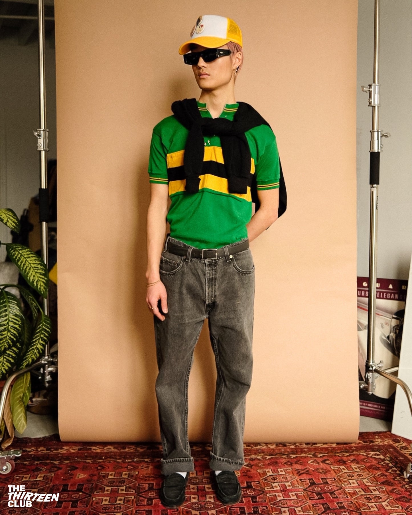 1960s - Distressed Green/Yellow Cycling Jersey - S