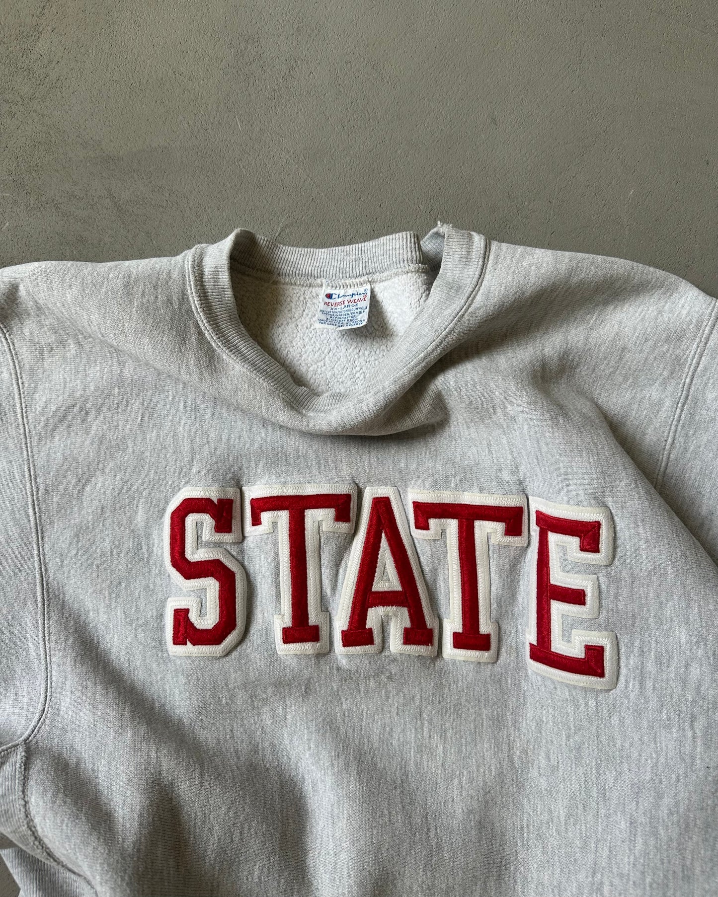 1990s - Distressed Ash Gray "State" Champion RW Crewneck - XL