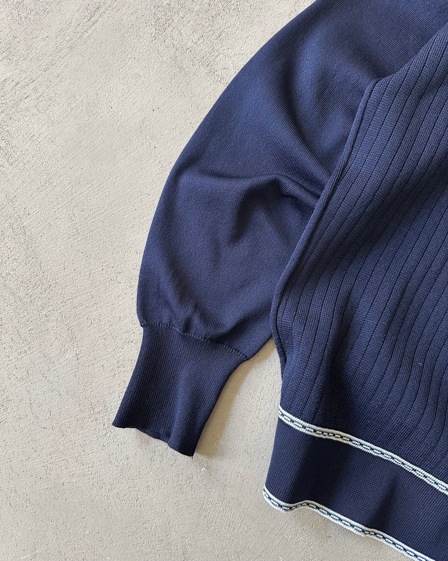 1980s - Navy/Cream Acrylic Polo - M