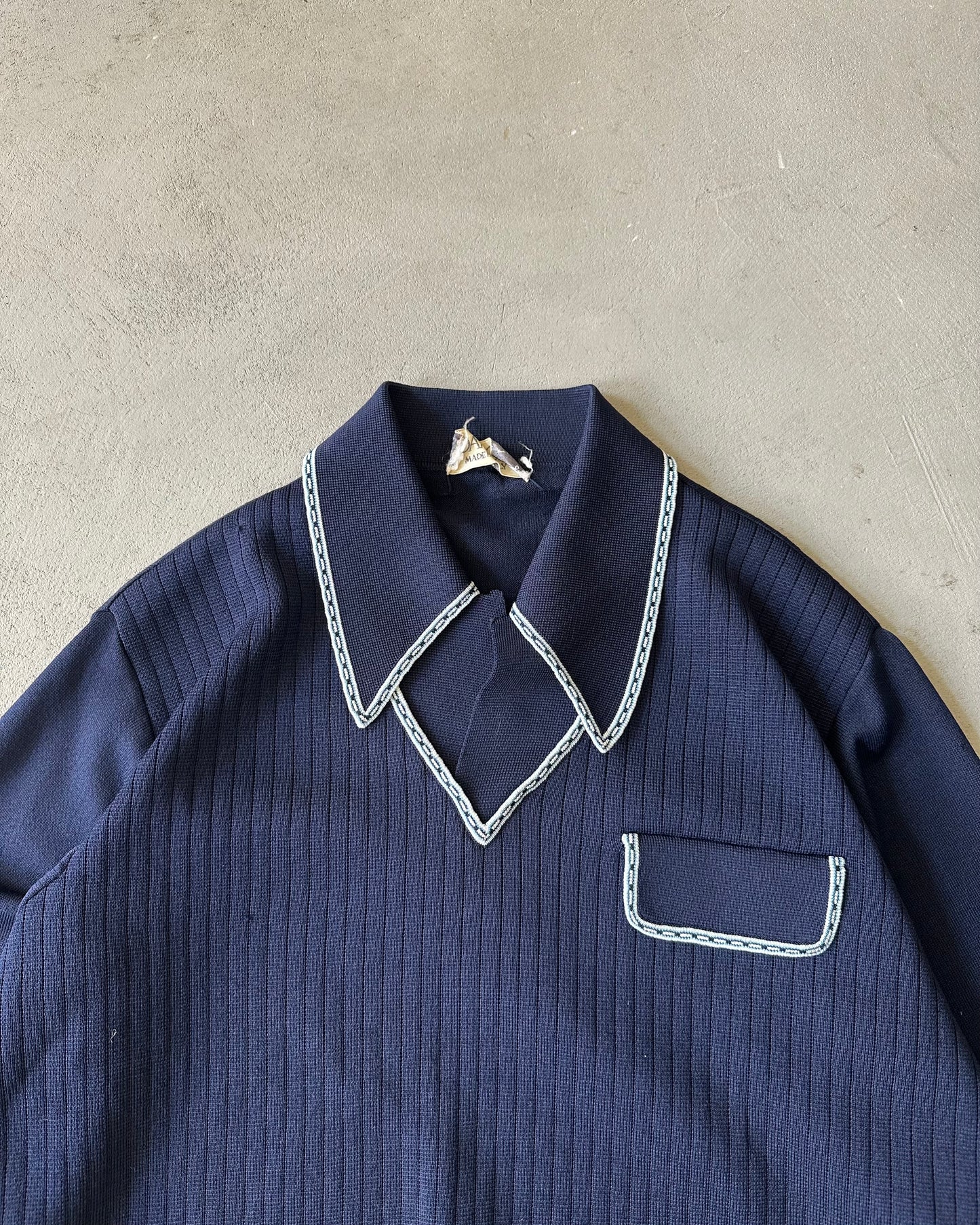 1980s - Navy/Cream Acrylic Polo - M