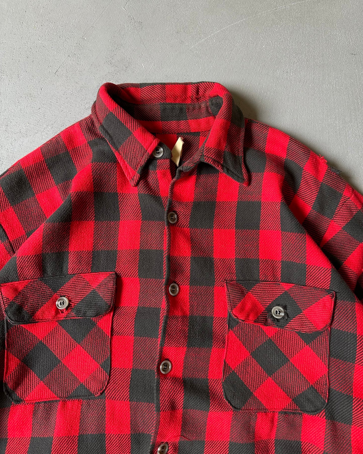 1970s - Distressed Red/Black Plaid Flannel - M