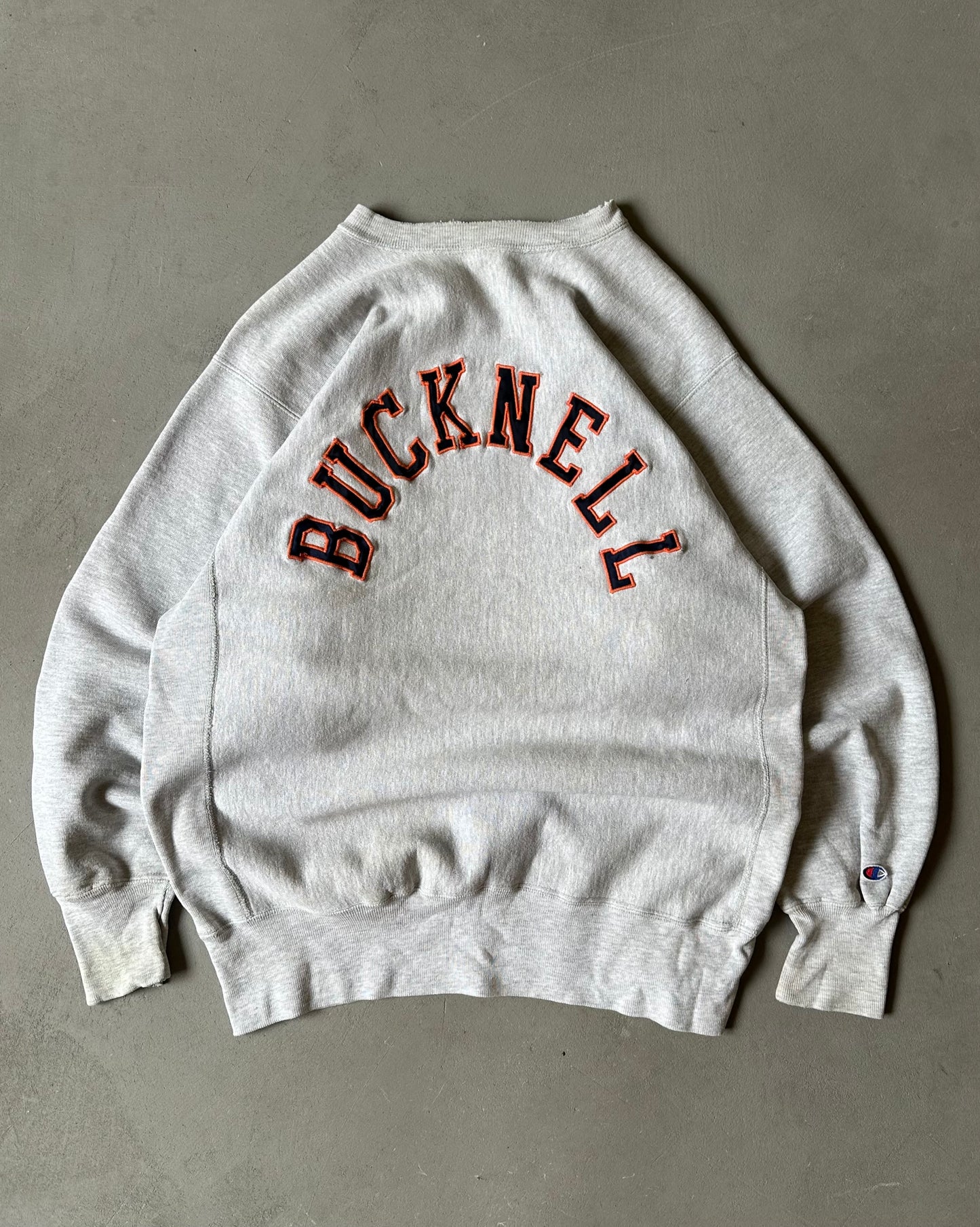 1990s - Distressed Ash Grey Bucknell Champion RW Crewneck - XL