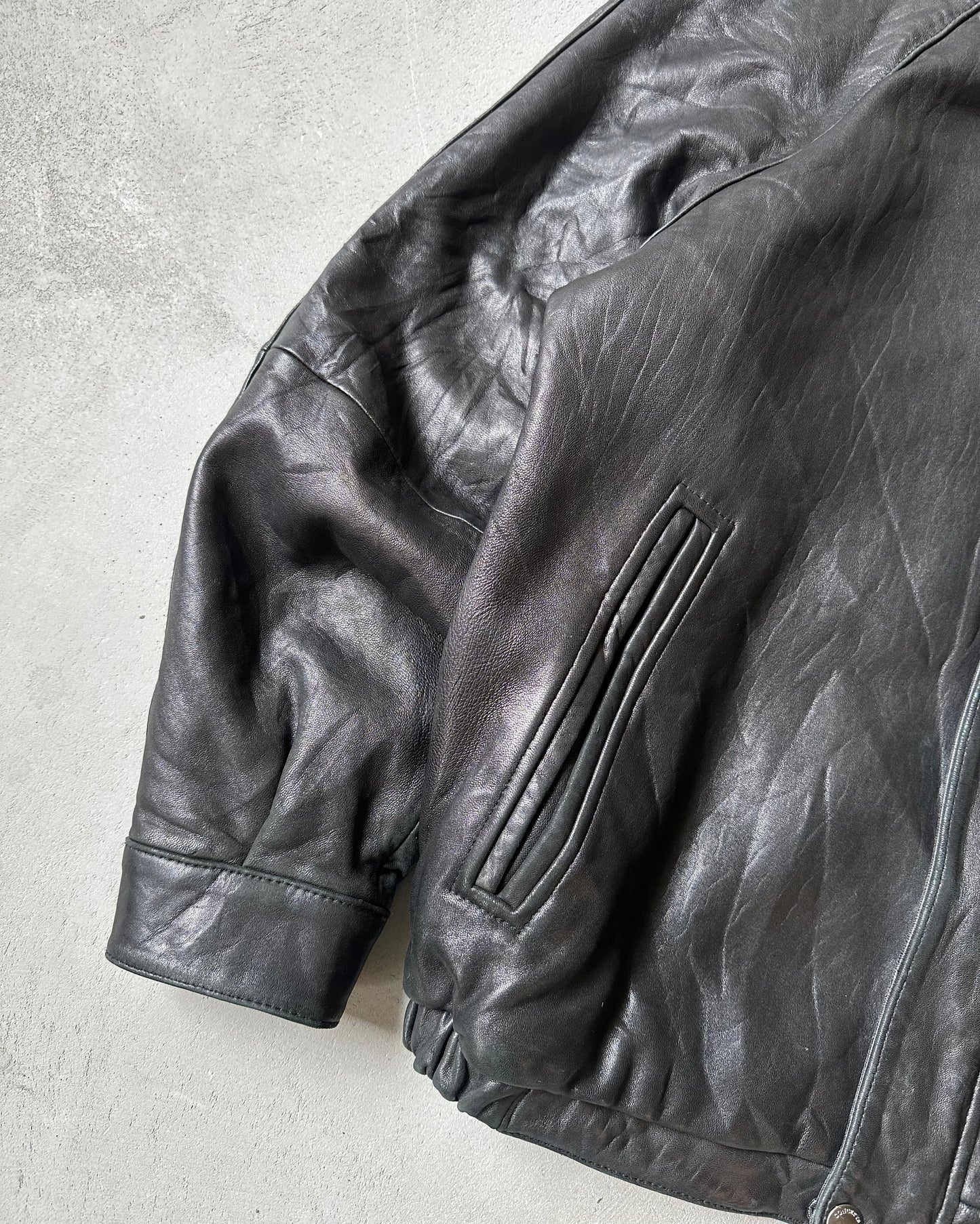 2000s - Black Leather Bomber Jacket - M