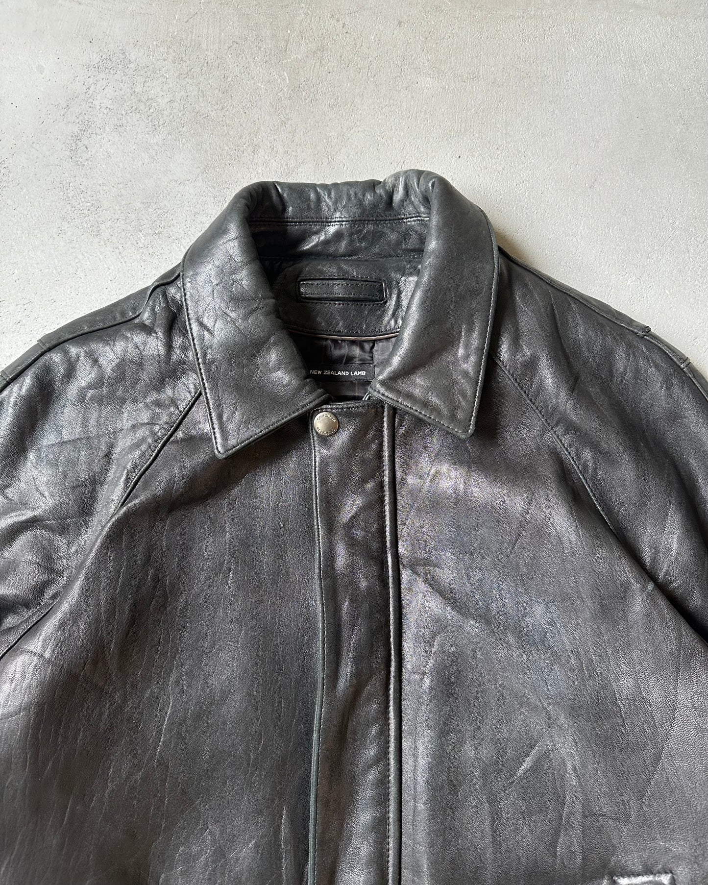 2000s - Black Leather Bomber Jacket - M