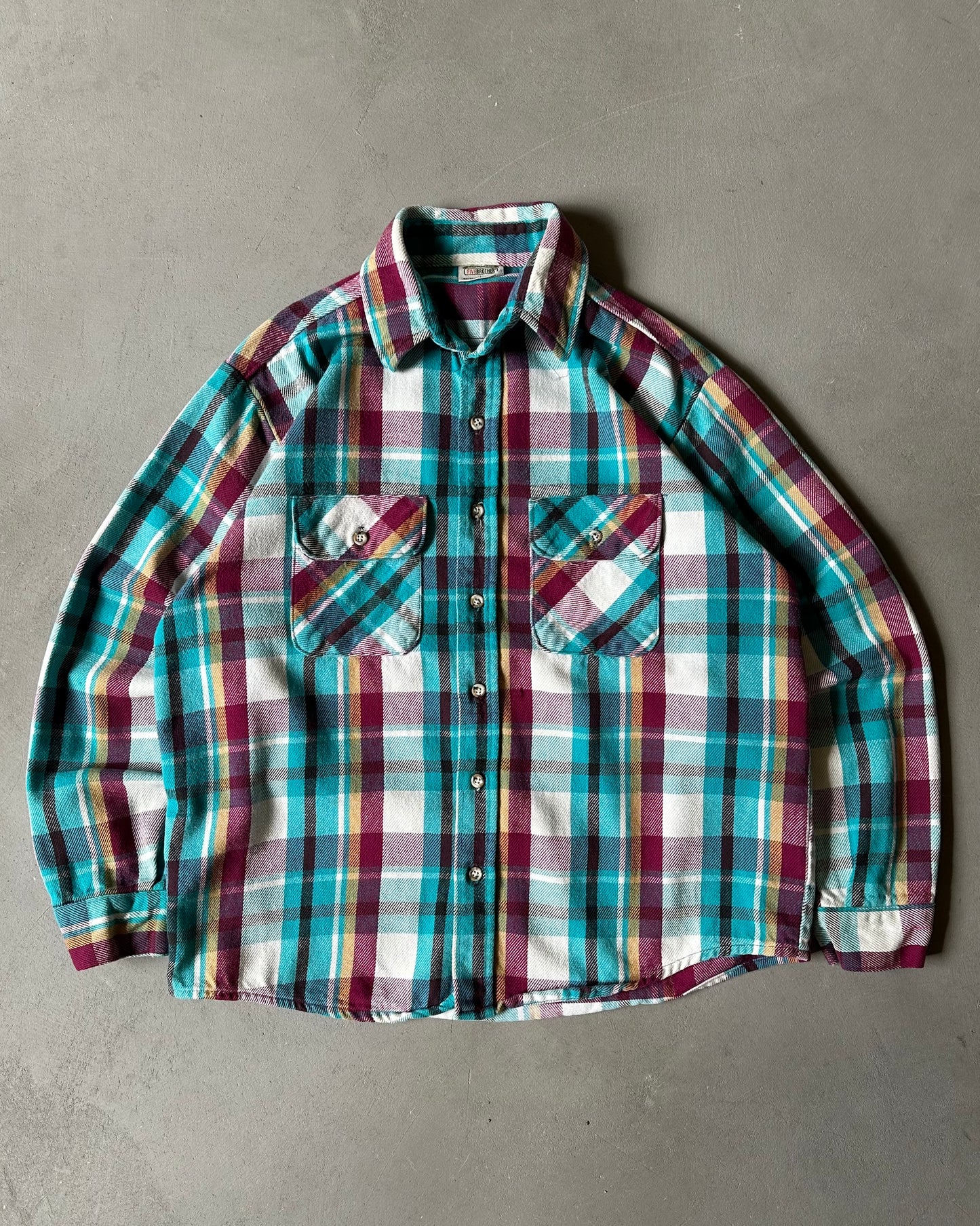 1990s - Blue/Plum Five Brother Plaid Flannel - M