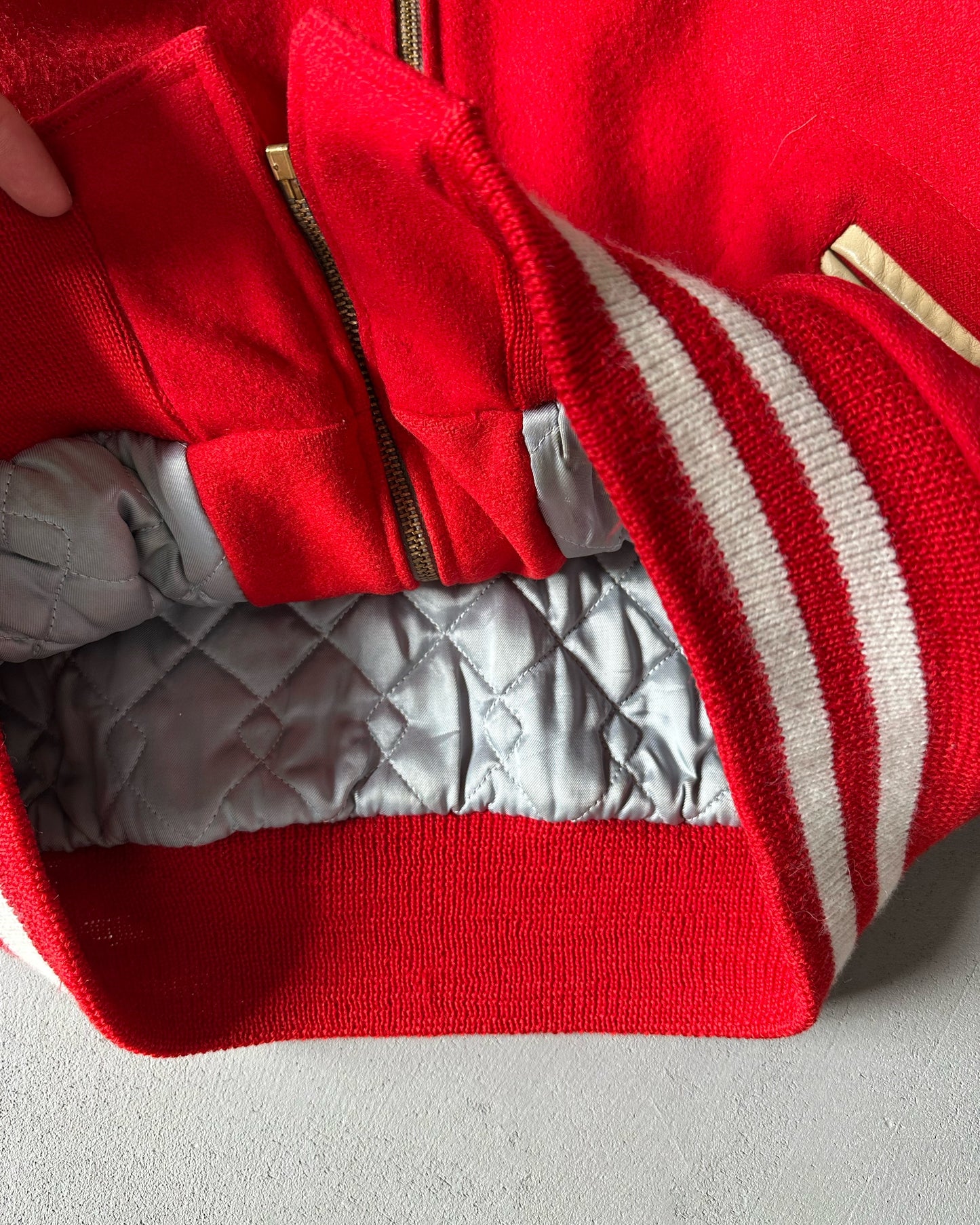 1970s - Red/Beige "St. Joseph" Varsity Jacket - L