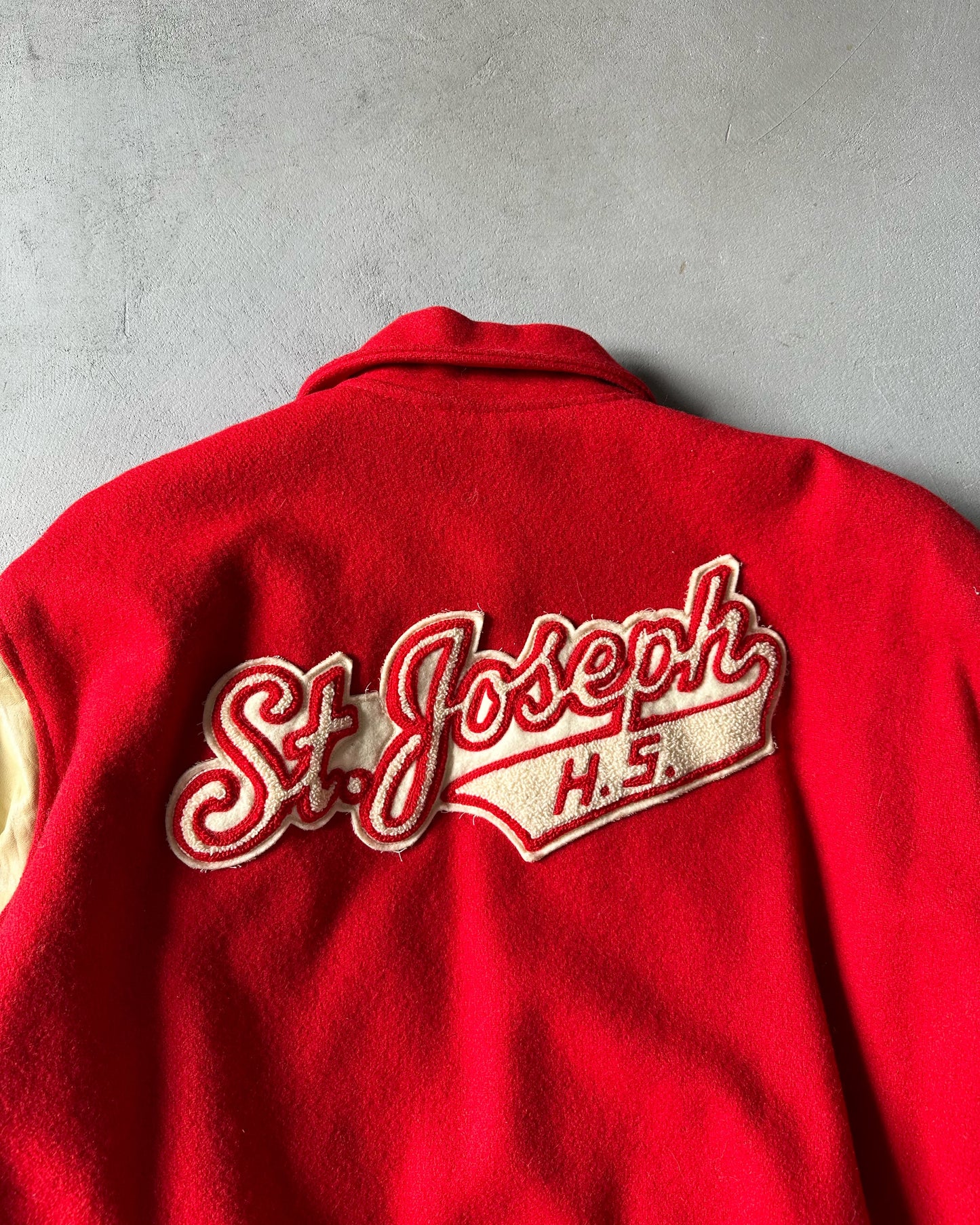 1970s - Red/Beige "St. Joseph" Varsity Jacket - L