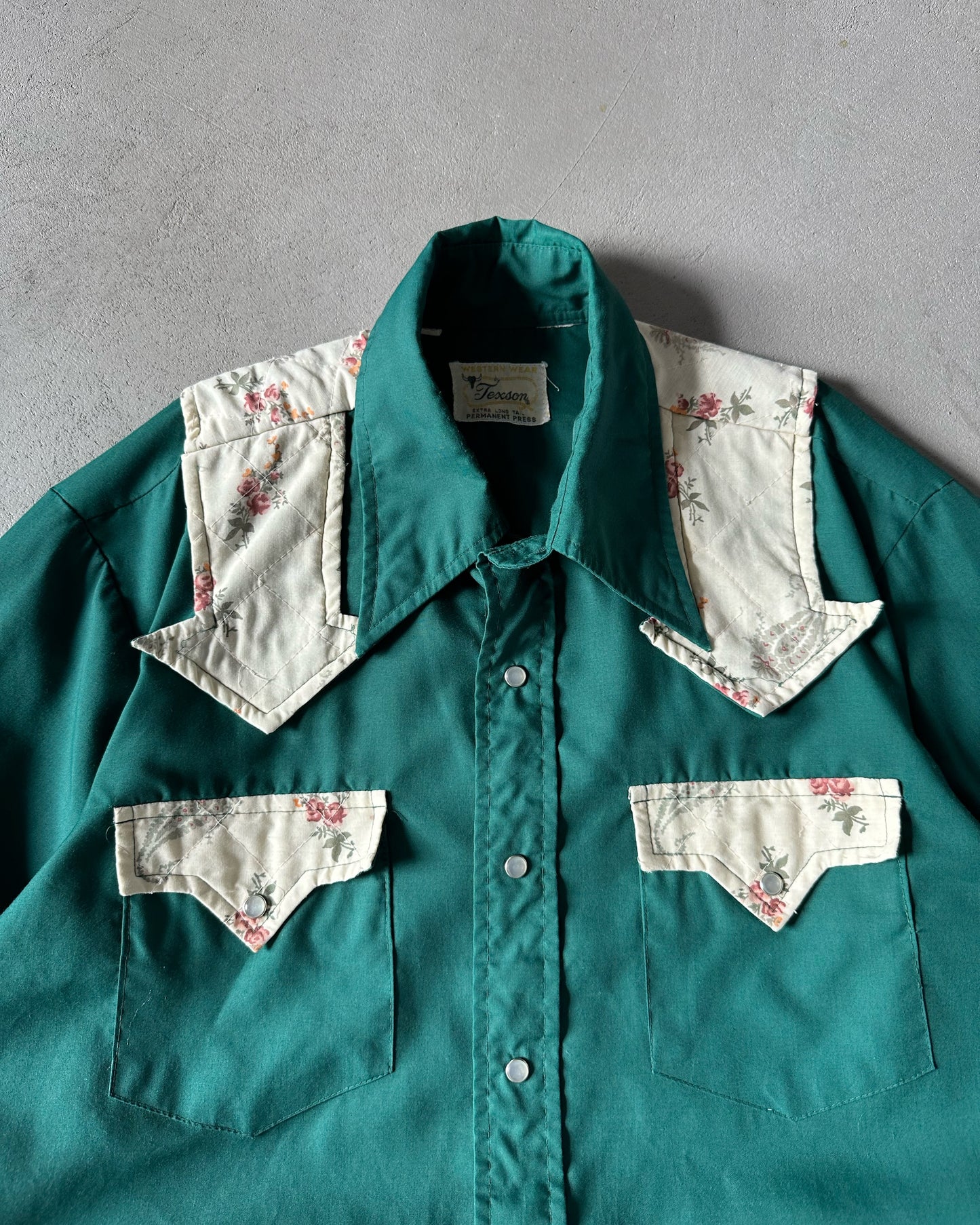 1970s - Green Pearl Snap Shirt - M(Long)