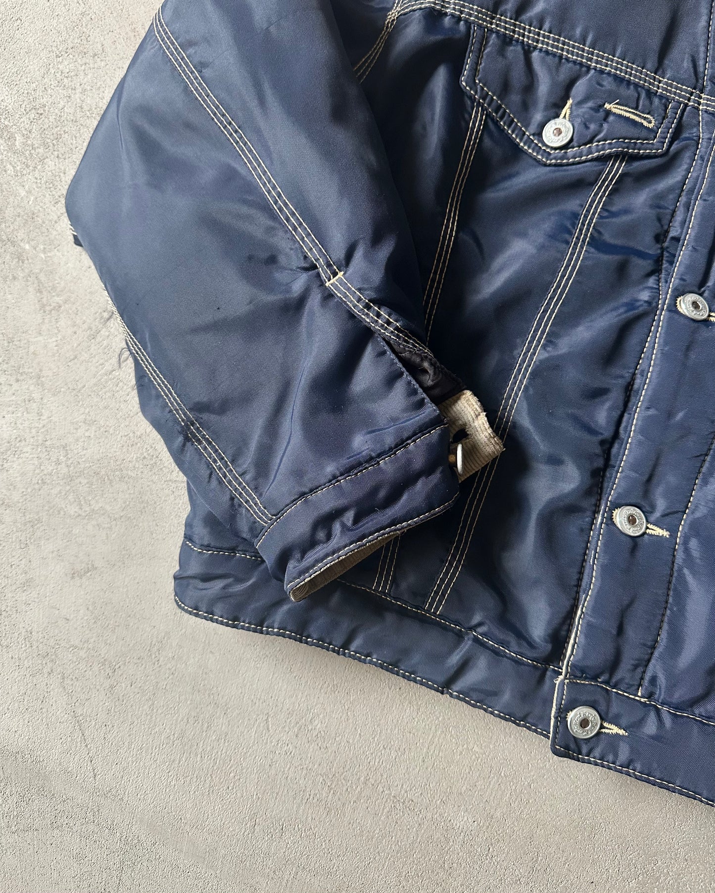 Années 90 - Blouson matelassé camionneur en nylon marine - M