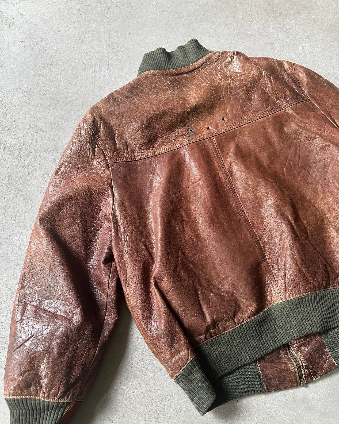 Années 90 - Blouson aviateur en cuir marron/vert - XL