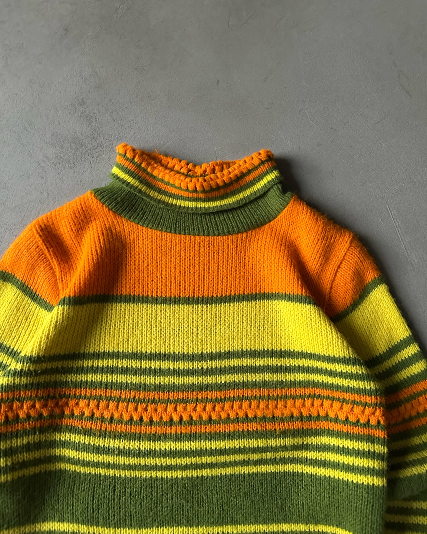 1970s - Orange/Green Striped Sweater - (W)S/M