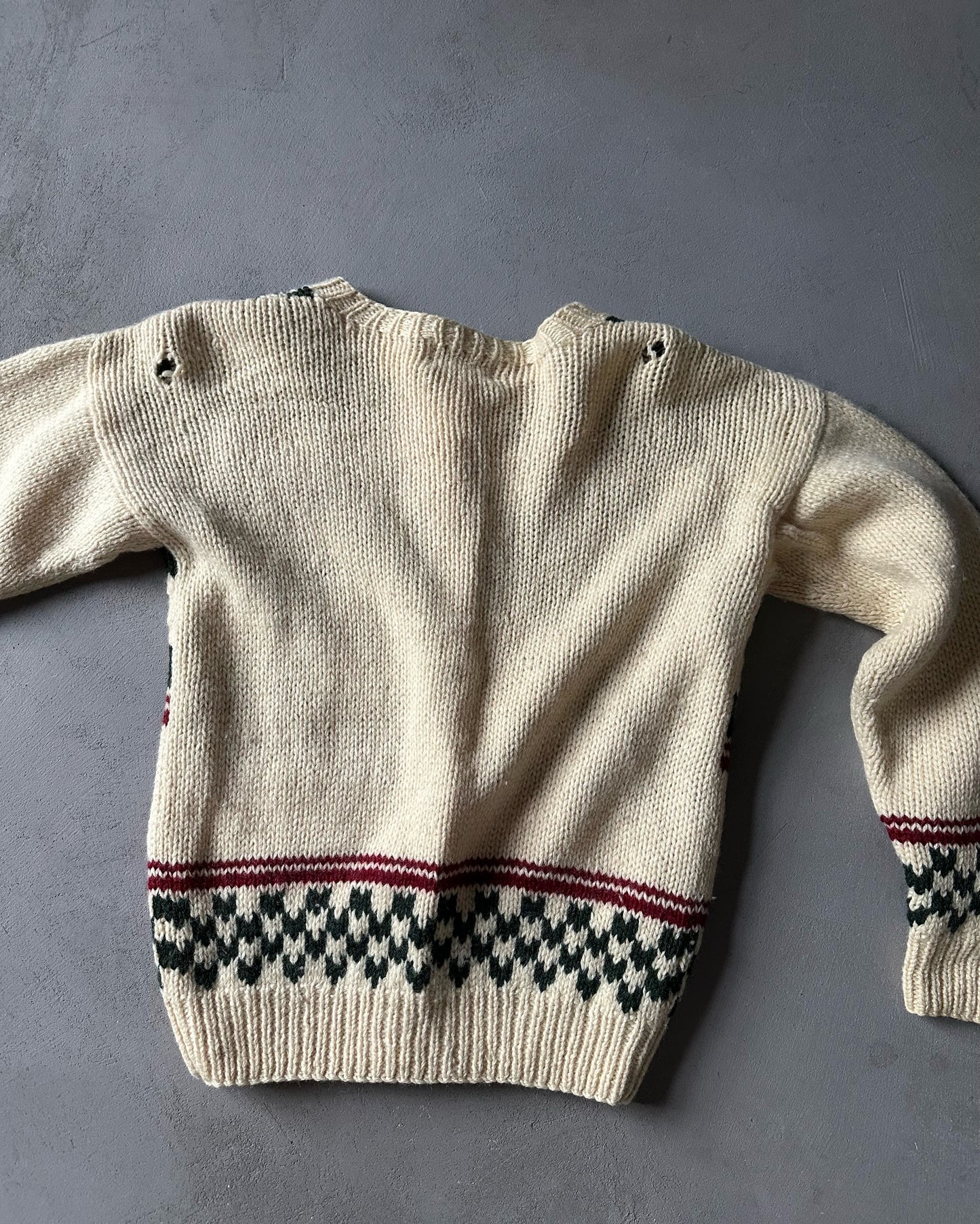1990s - Distressed Cream/Green Woolrich "Sheep" Cardigan - (W)S