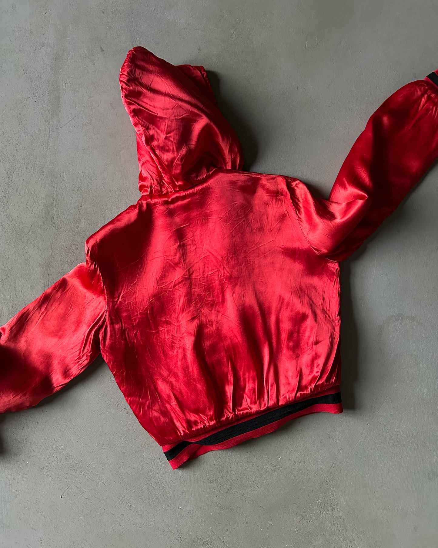 1960s - Red Quilted Satin Hooded Bomber Jacket - (W)S