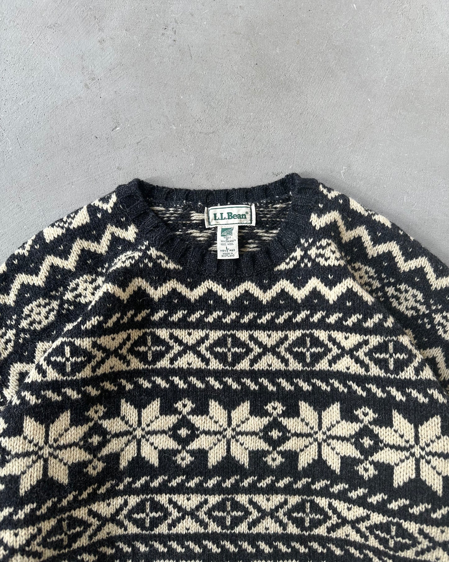 1990s - Black/Beige L.L.Bean Nordic Sweater - L