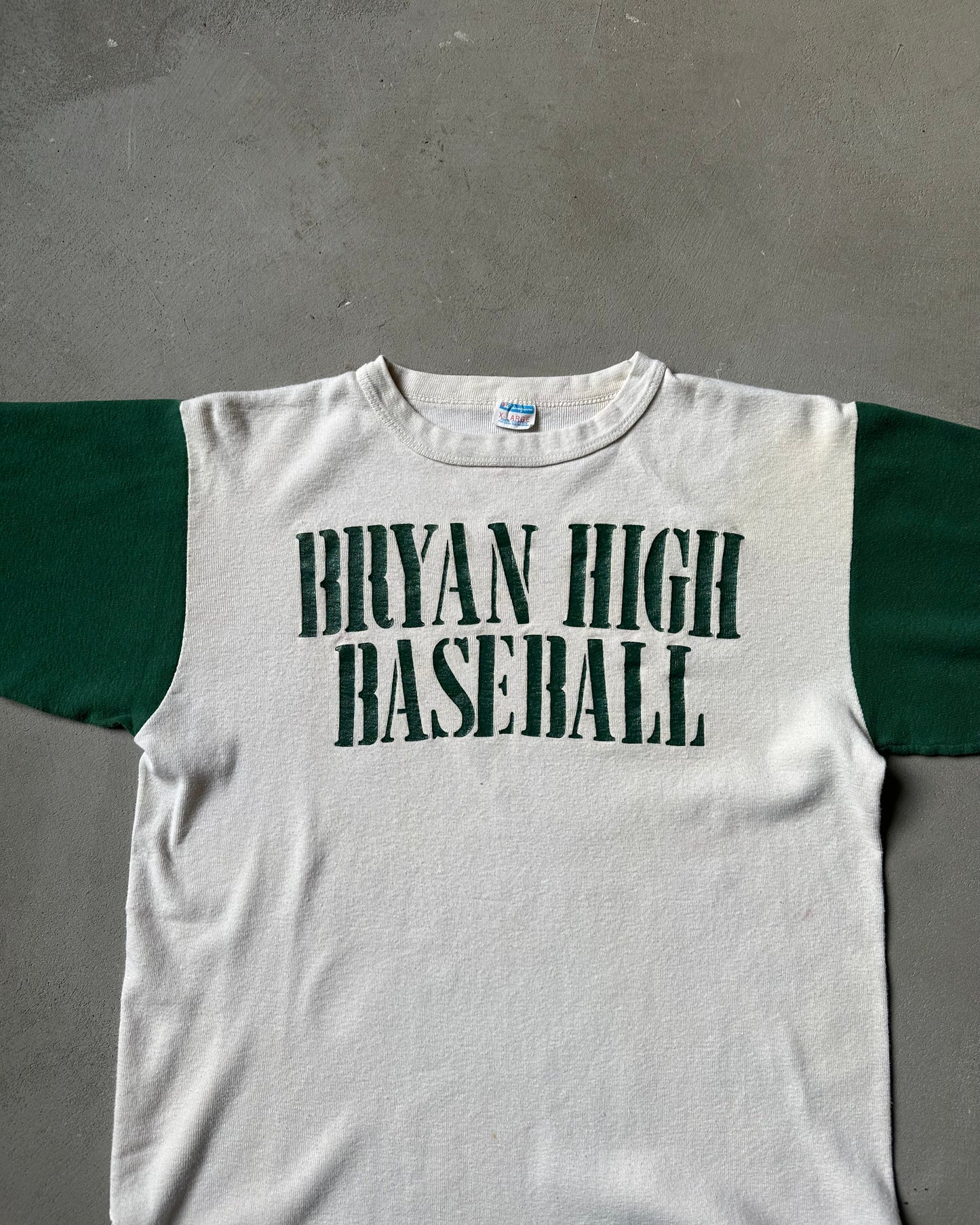 Années 70 - T-shirt de baseball Champion Bryan High blanc/vert - S/M