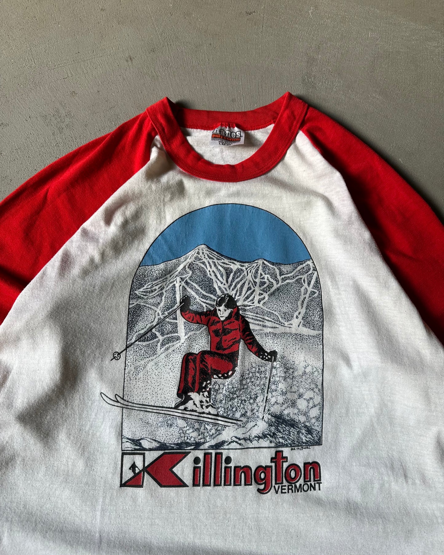 Années 70 - T-shirt de baseball Vermont SKI rouge/blanc - M