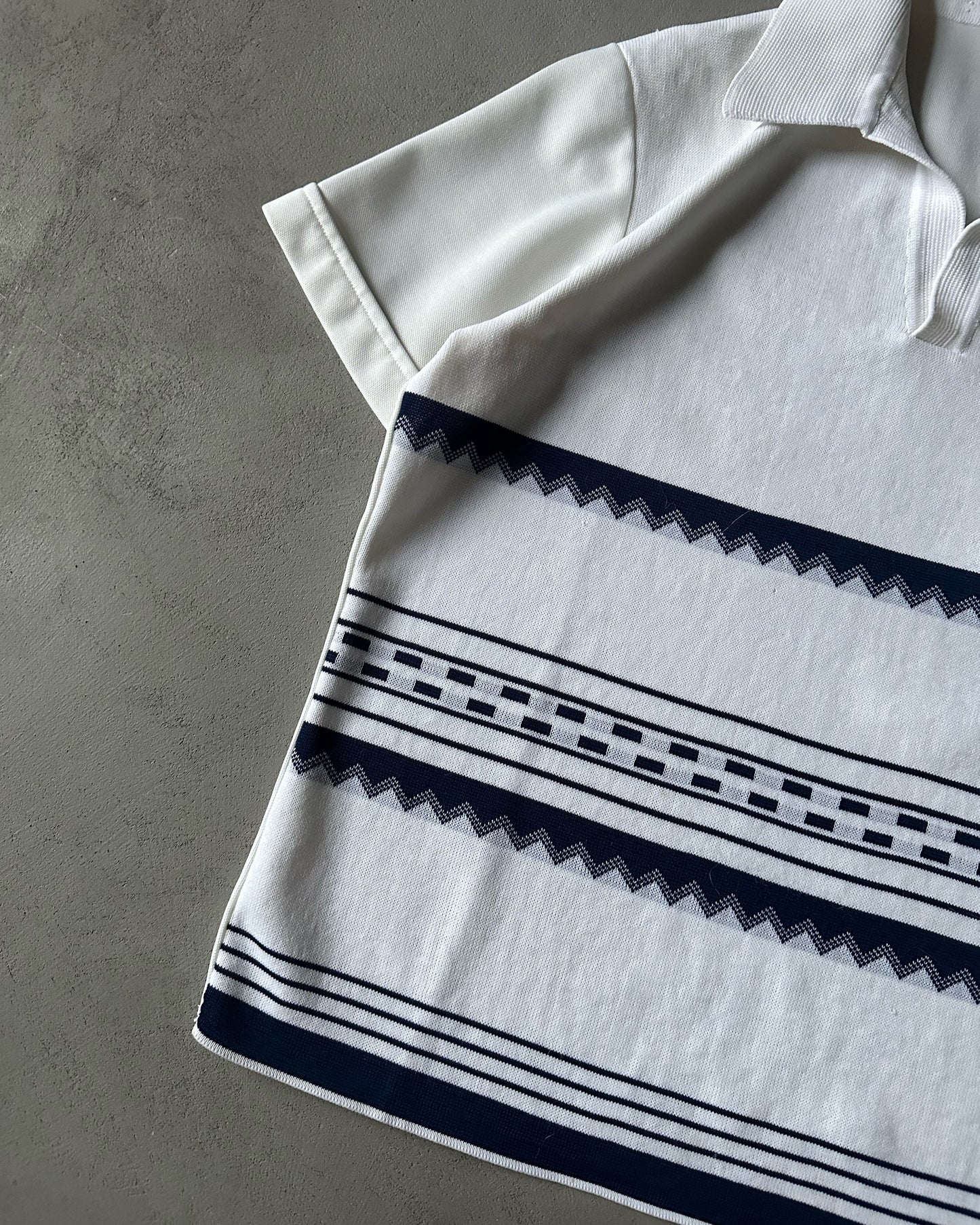1970s - White/Navy Disco Polo - L
