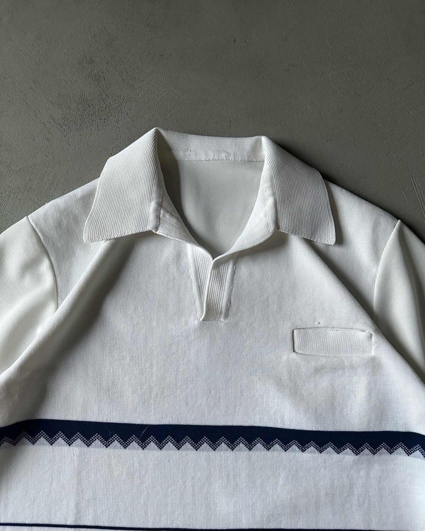 1970s - White/Navy Disco Polo - L