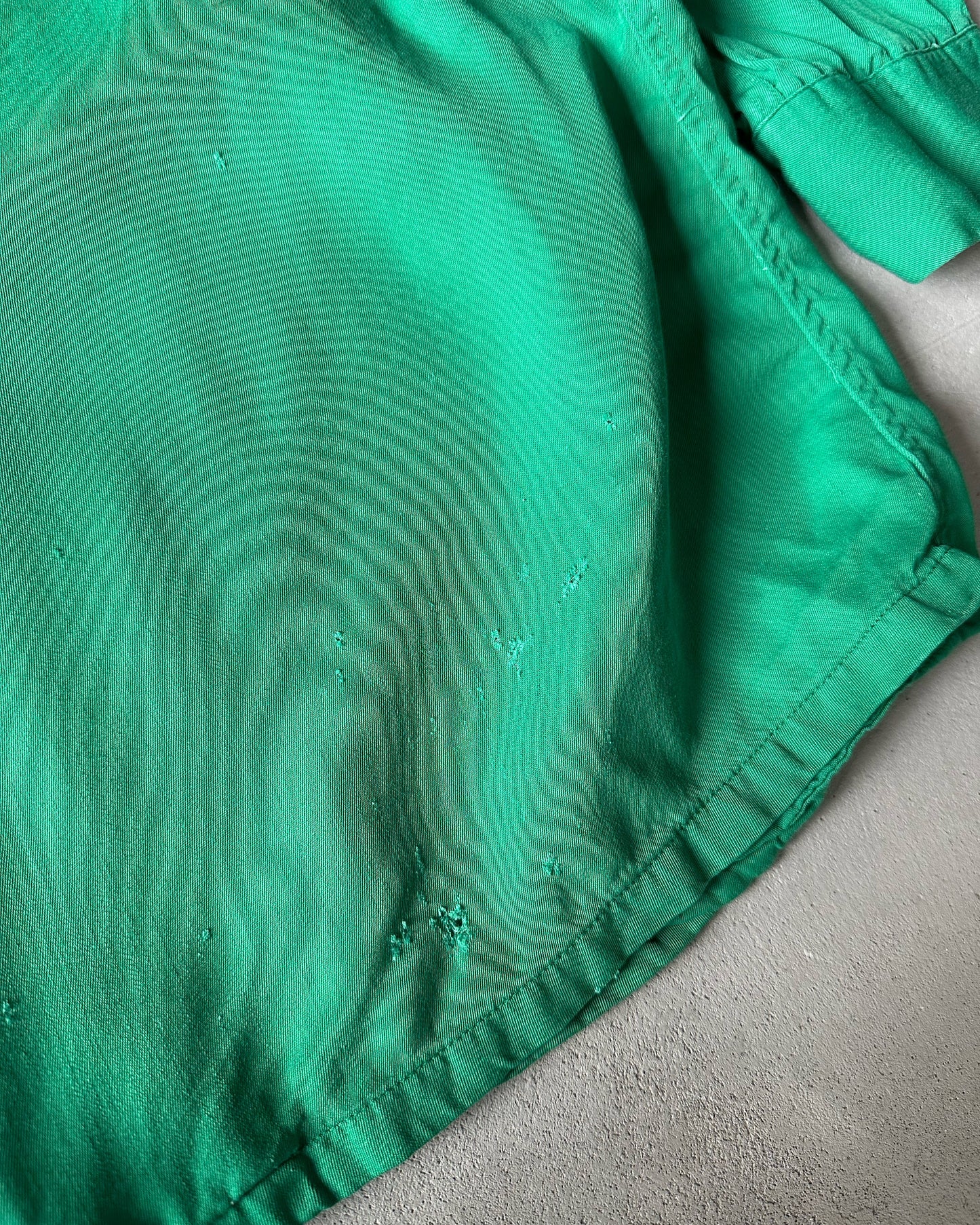 1970s - Distressed Green "Ferncroft Alleys" Loop Collar Shirt - S