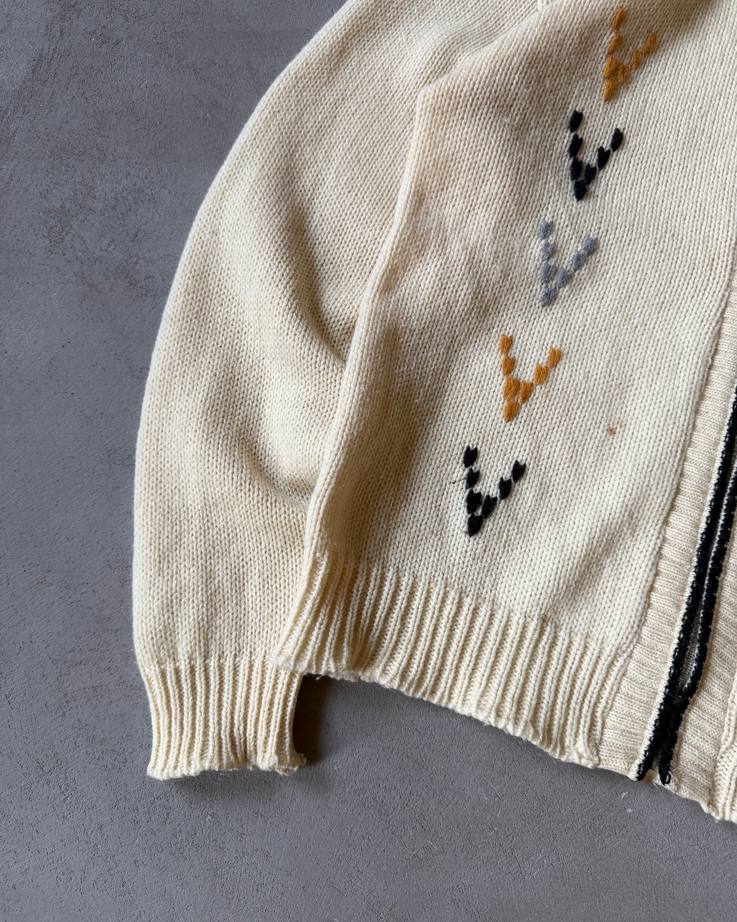 Années 1970 - Pull zippé à motif crème - M