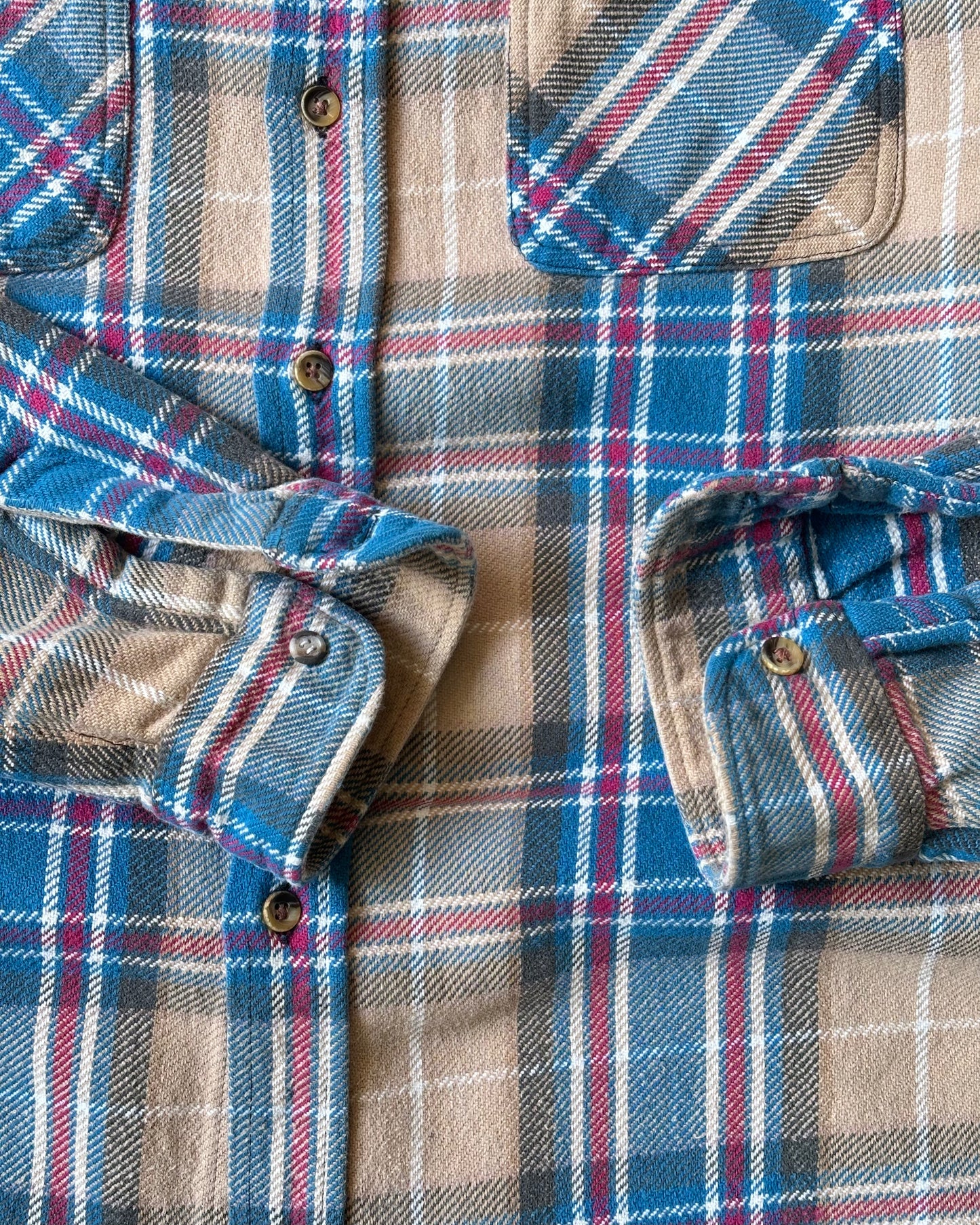 Années 90 - Flanelle écossaise beige/bleue - XL(Grand)