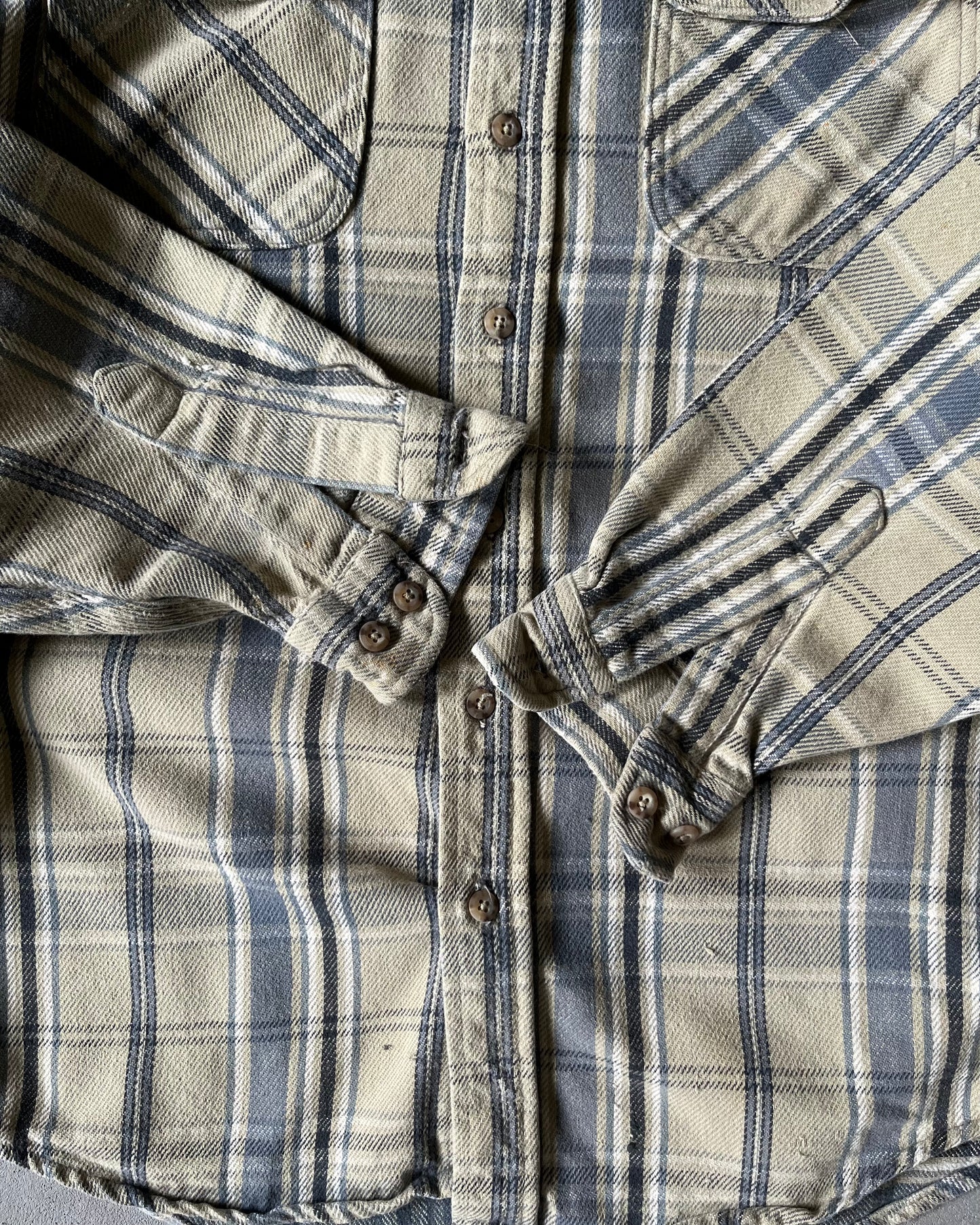 1990s - Tan/Grey Carhartt Plaid Flannel - M