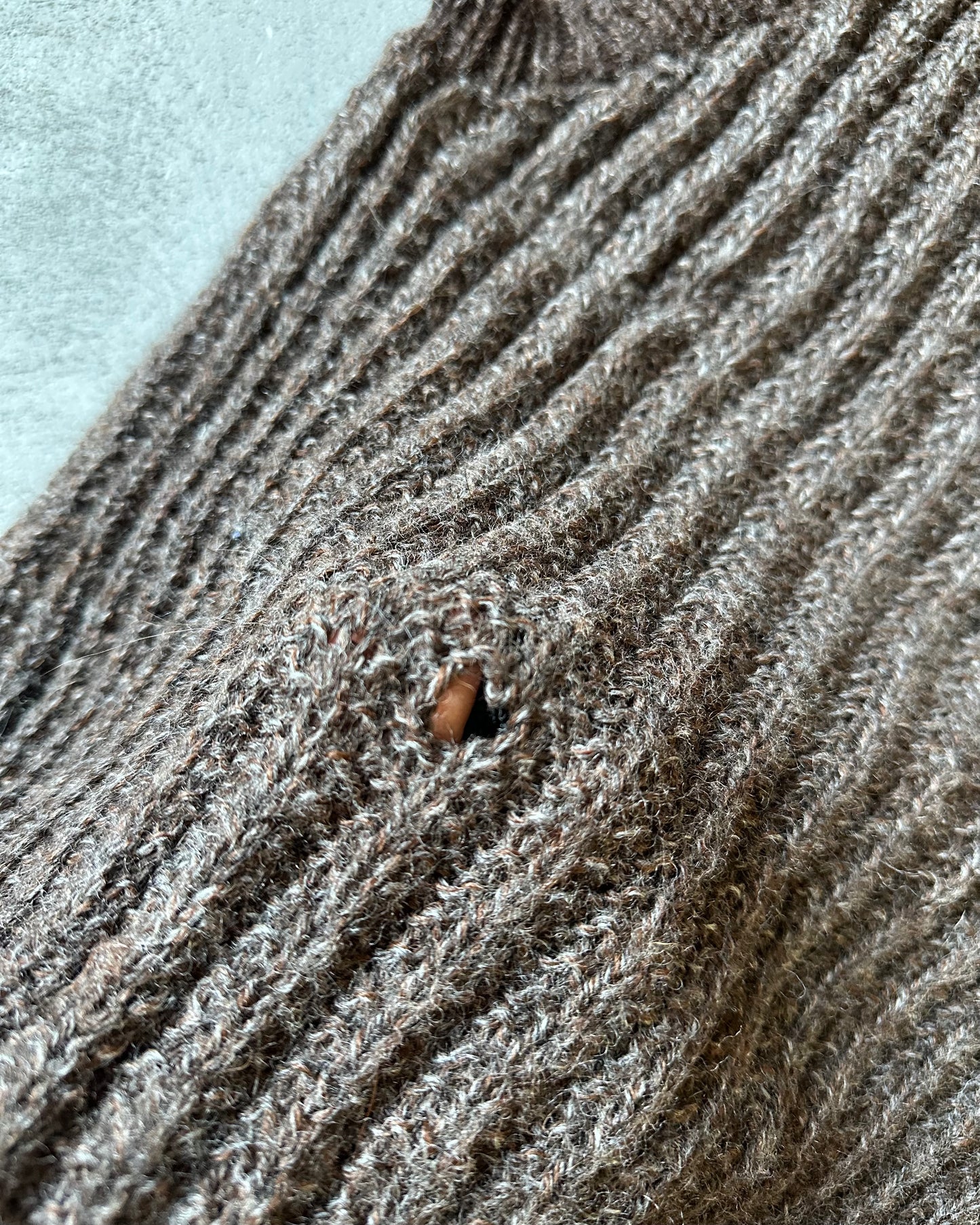 Années 90 - Gilet côtelé en laine marron vieillie - Taille L