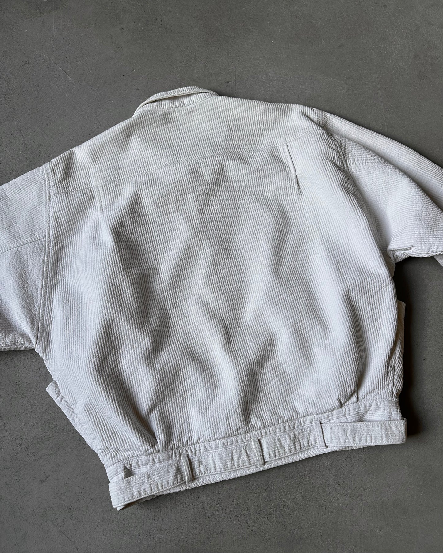 Années 1980 - Veste Euro en Coton Épais Blanc - Taille L