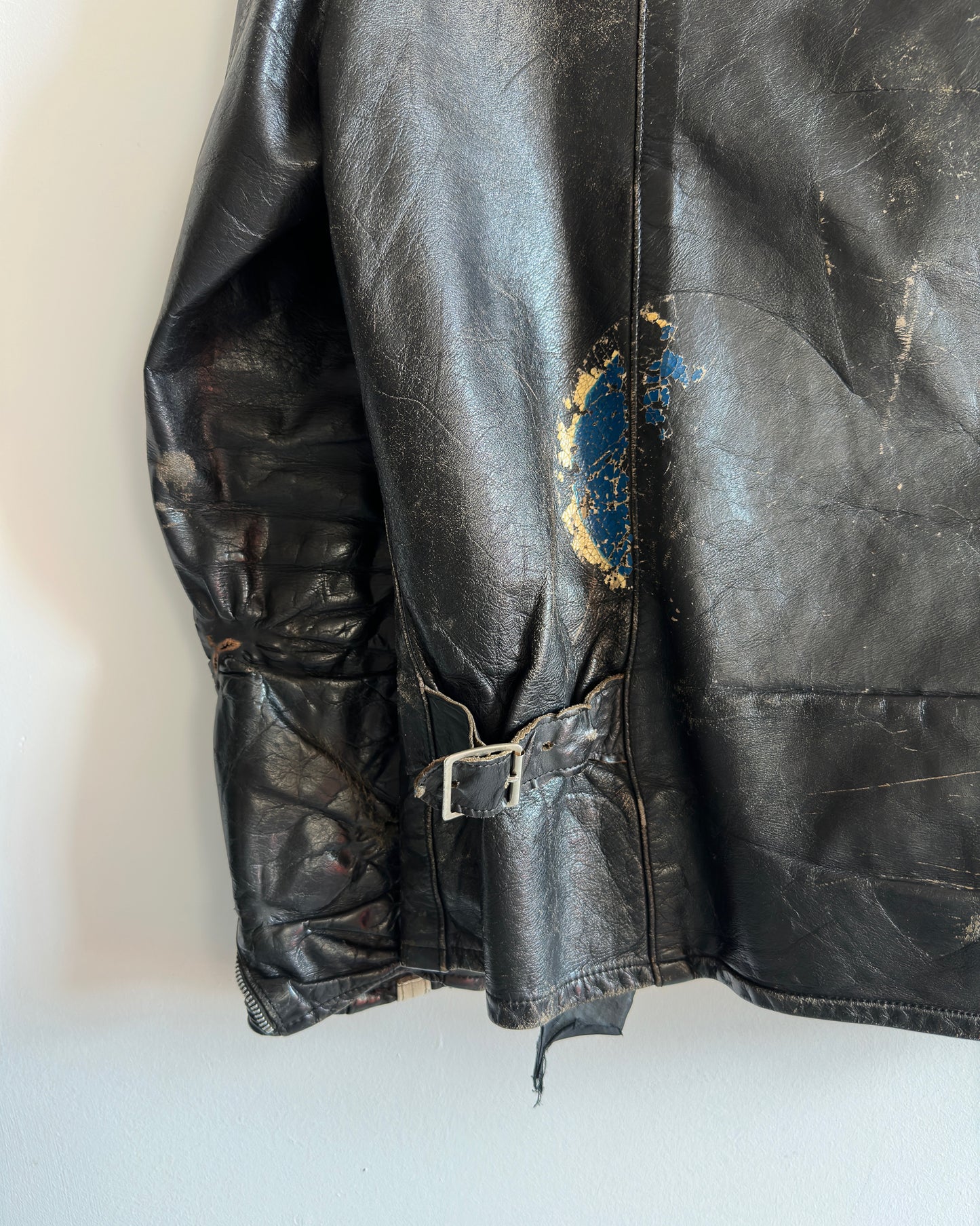 1970s - Distressed Black HD Motorcycle Leather Jacket - 40