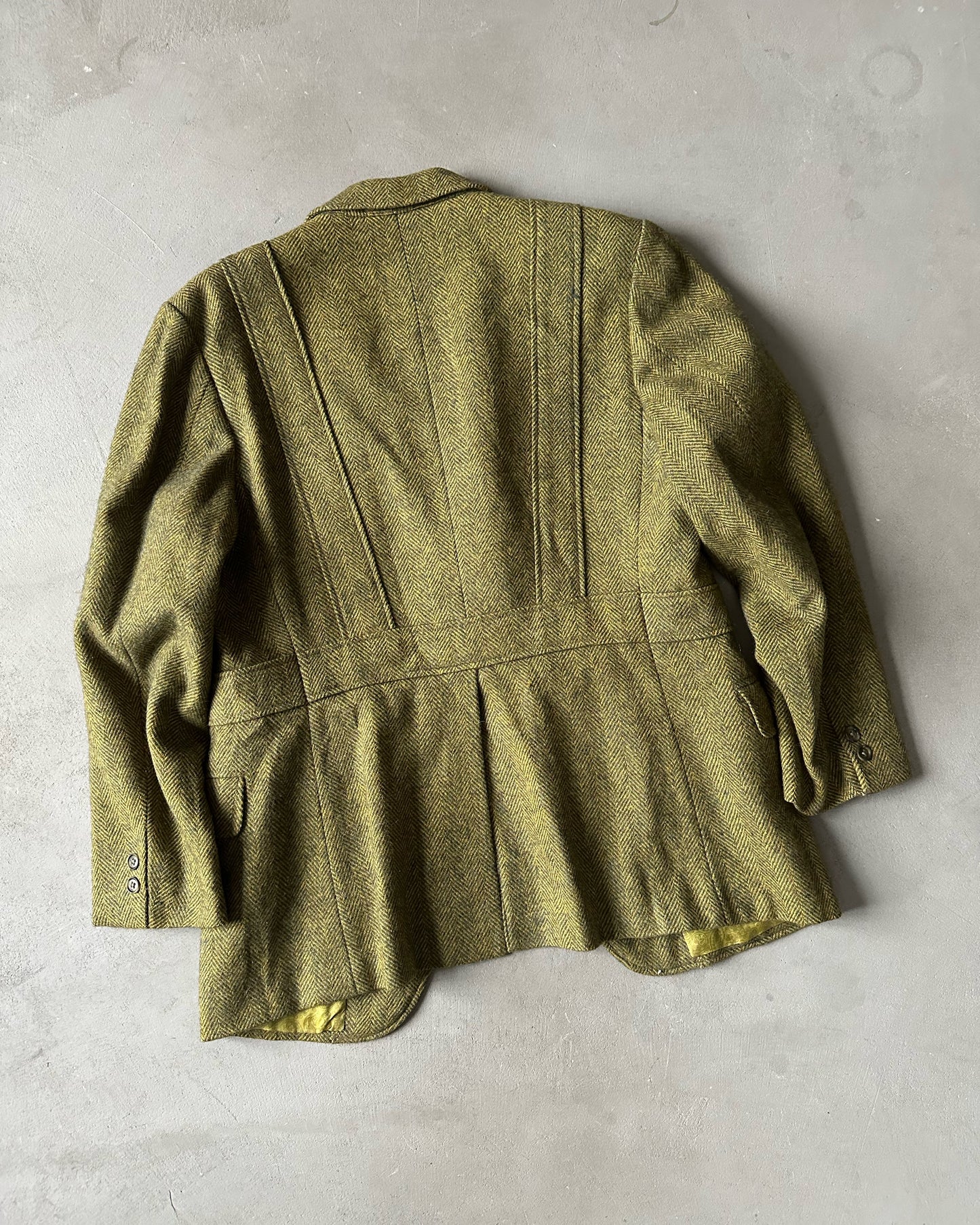 Années 60 - Veste de sport ceinturée en tweed vert - 40S