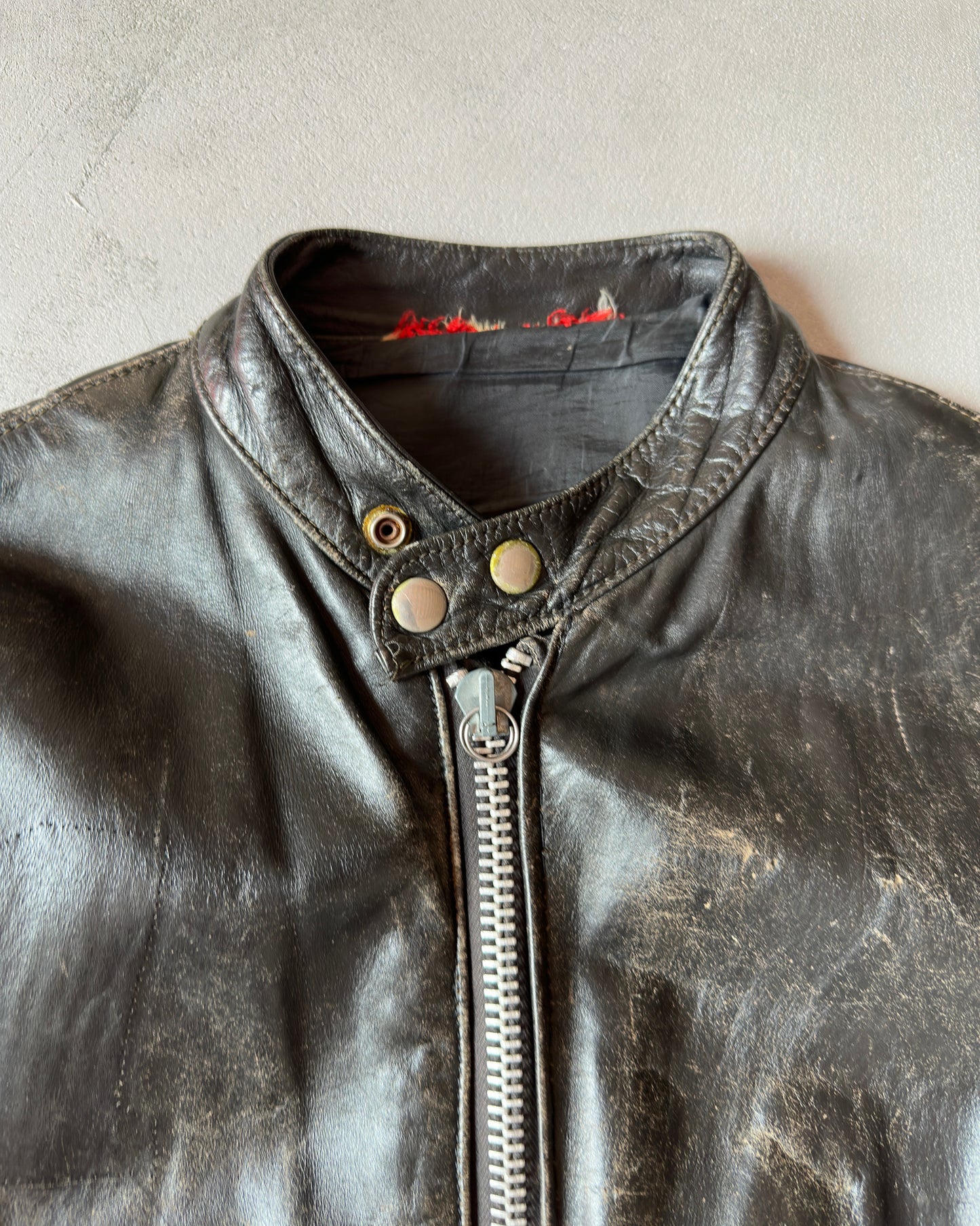 1970s - Distressed Black HD Motorcycle Leather Jacket - 40