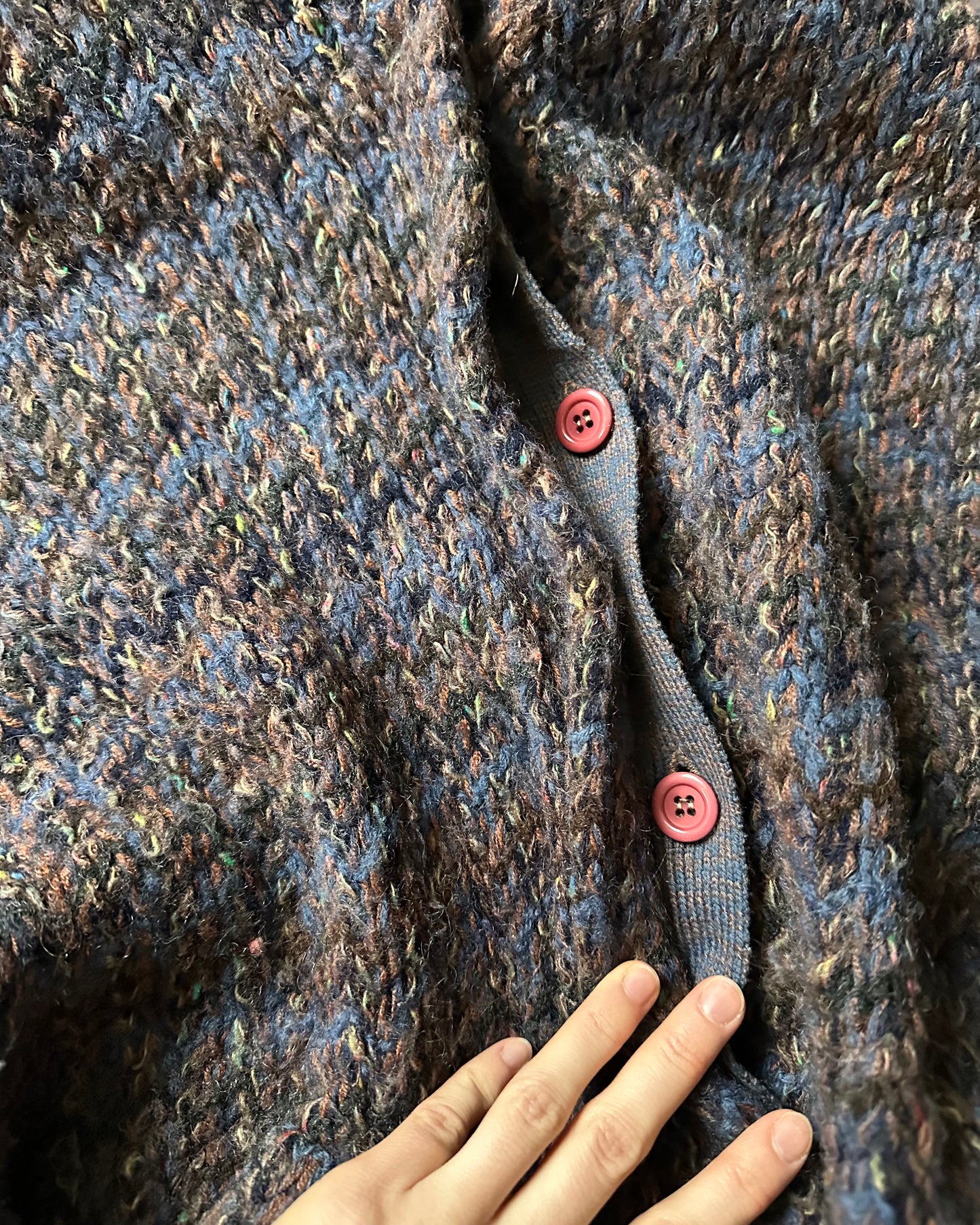 1980s - Blue/Brown Wool Women's Cardigan - (W)M/L