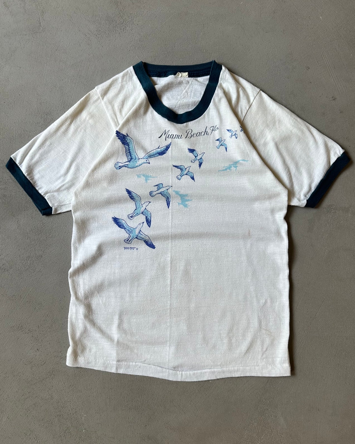 1980s - White/Navy Miami Beach Ringer - XS
