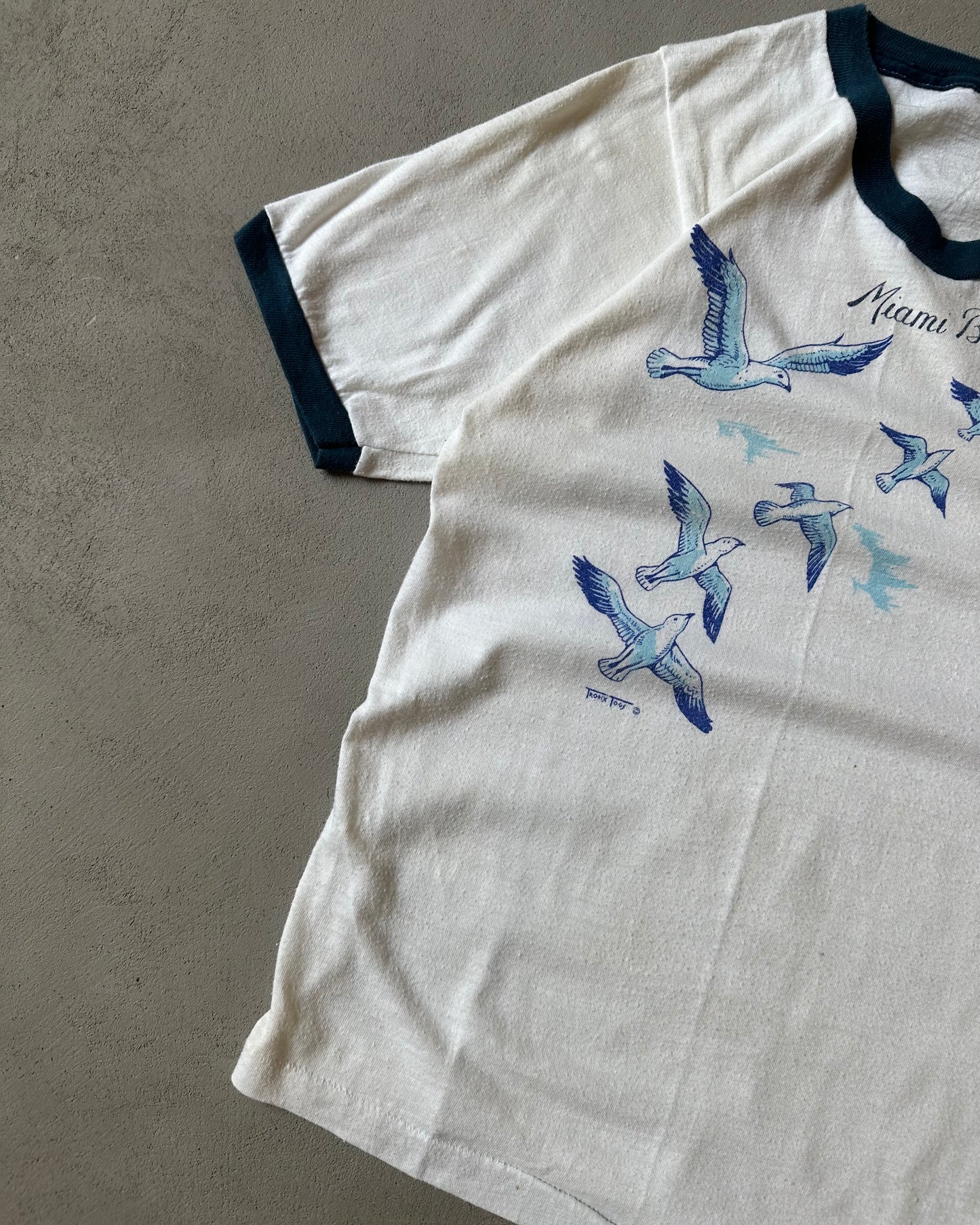 1980s - White/Navy Miami Beach Ringer - XS