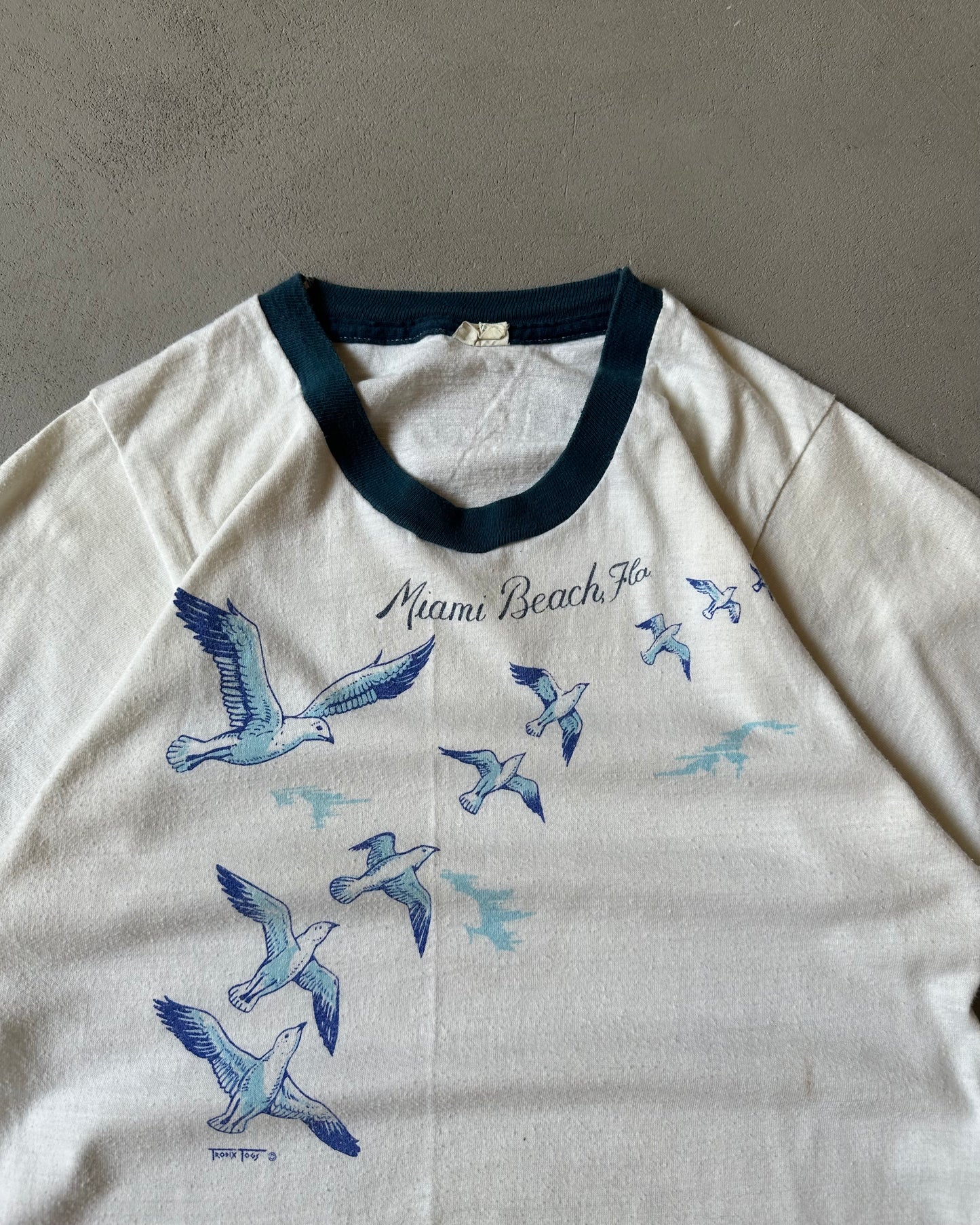 1980s - White/Navy Miami Beach Ringer - XS