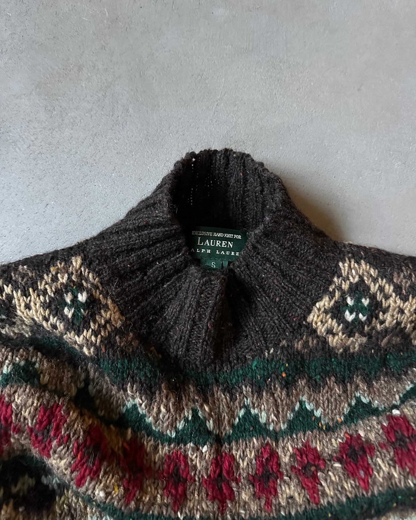 1990s - Brown/Red Lauren By RL Handknit Sweater - (W)S