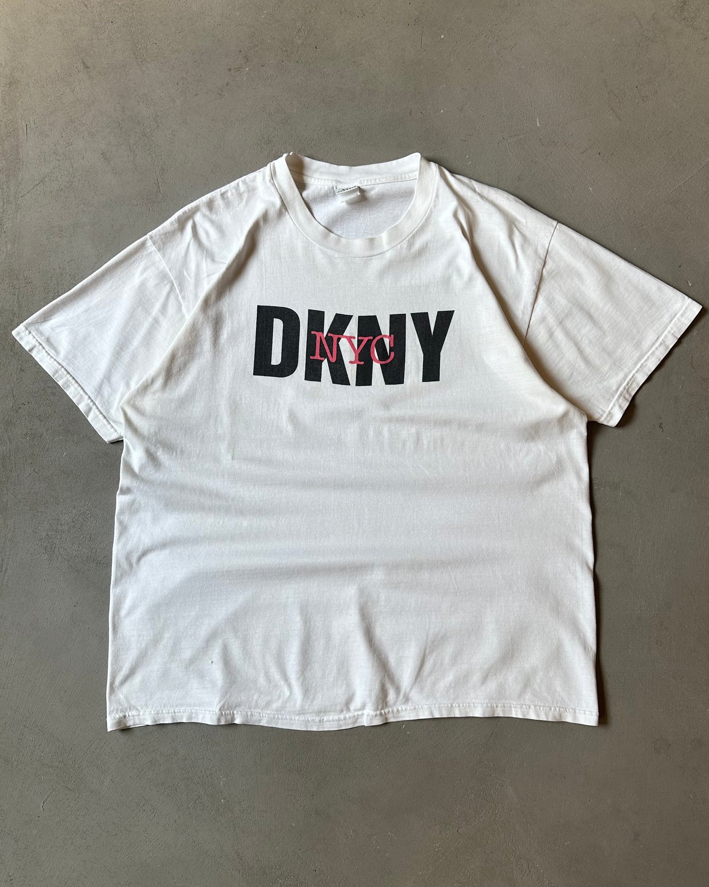 1990s - Distressed White DKNY T-Shirt - L