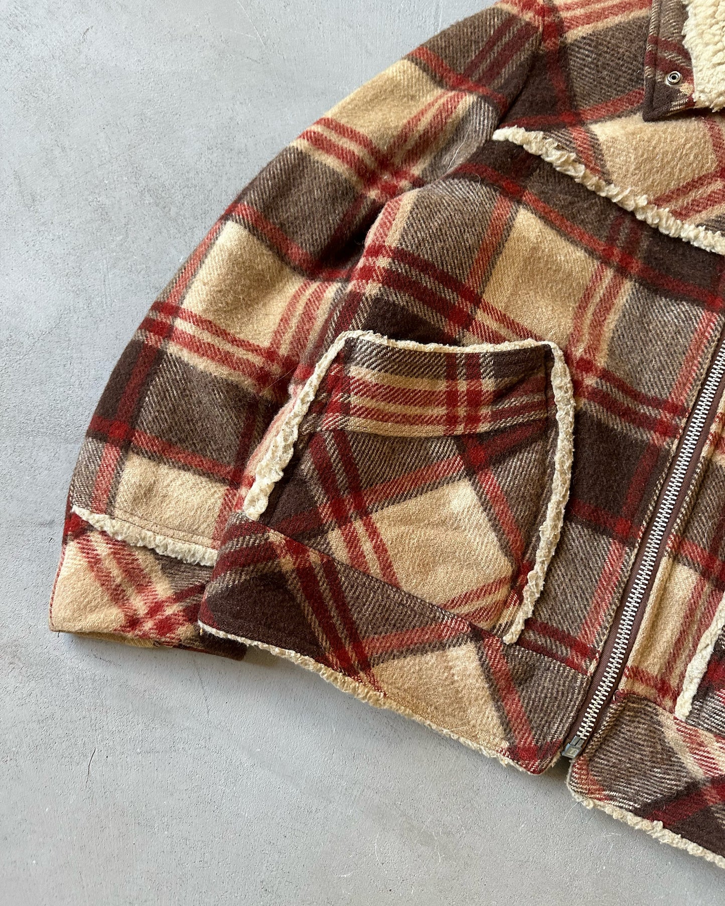 1970s - Brown/Orange Utex Plaid Wool Sherpa Jacket - L/XL