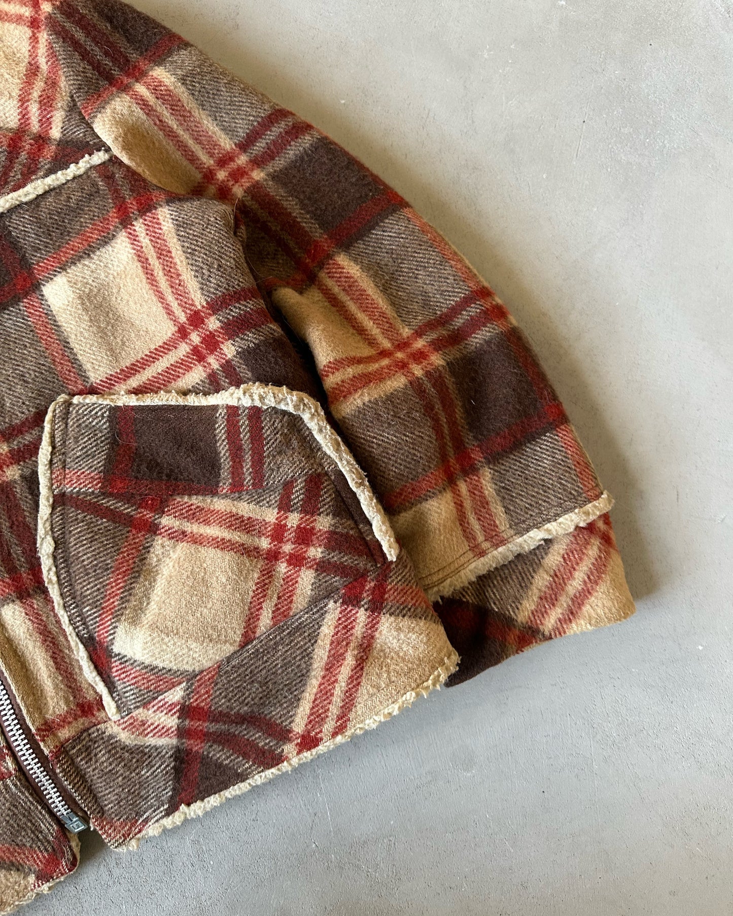 1970s - Brown/Orange Utex Plaid Wool Sherpa Jacket - L/XL