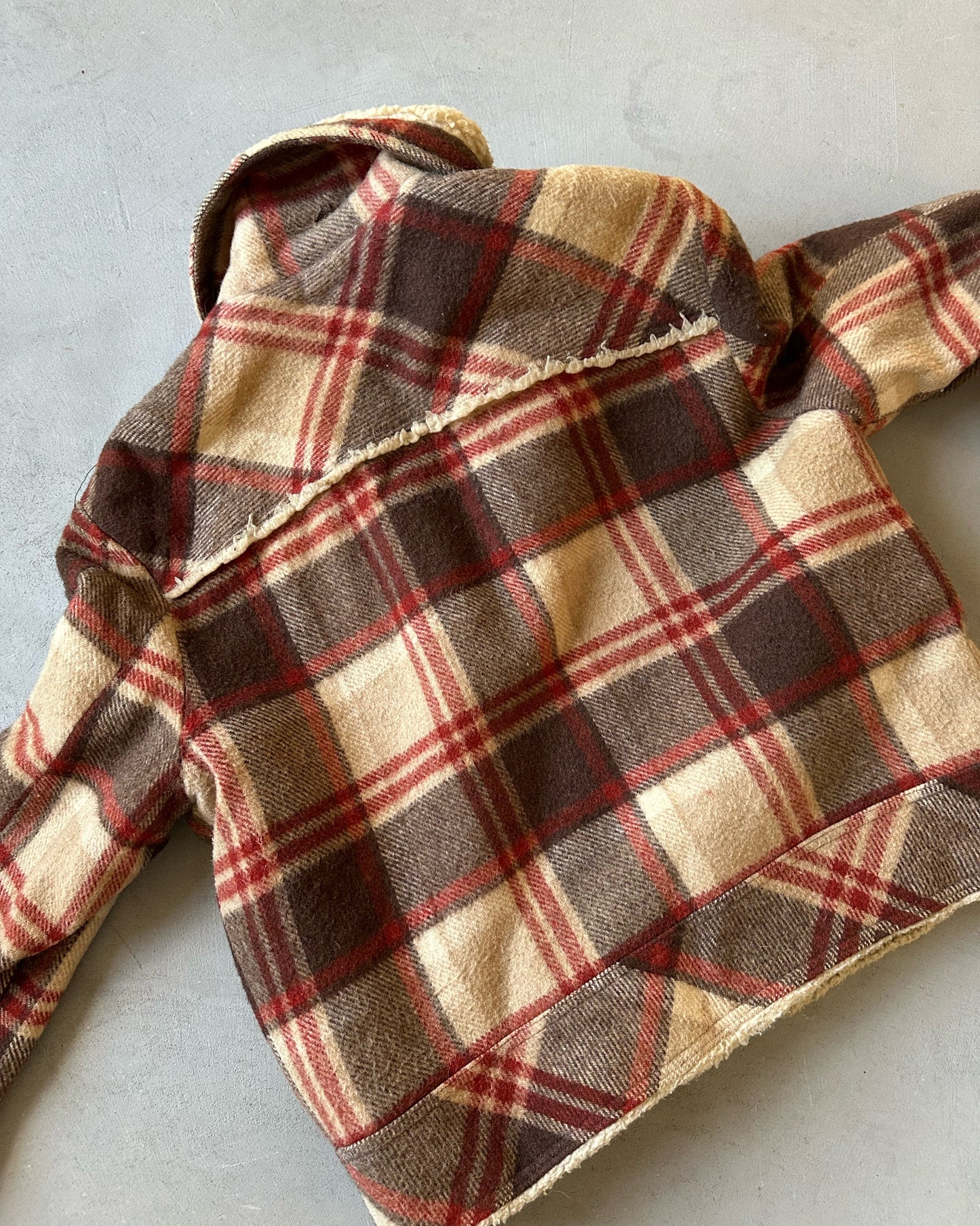 1970s - Brown/Orange Utex Plaid Wool Sherpa Jacket - L/XL