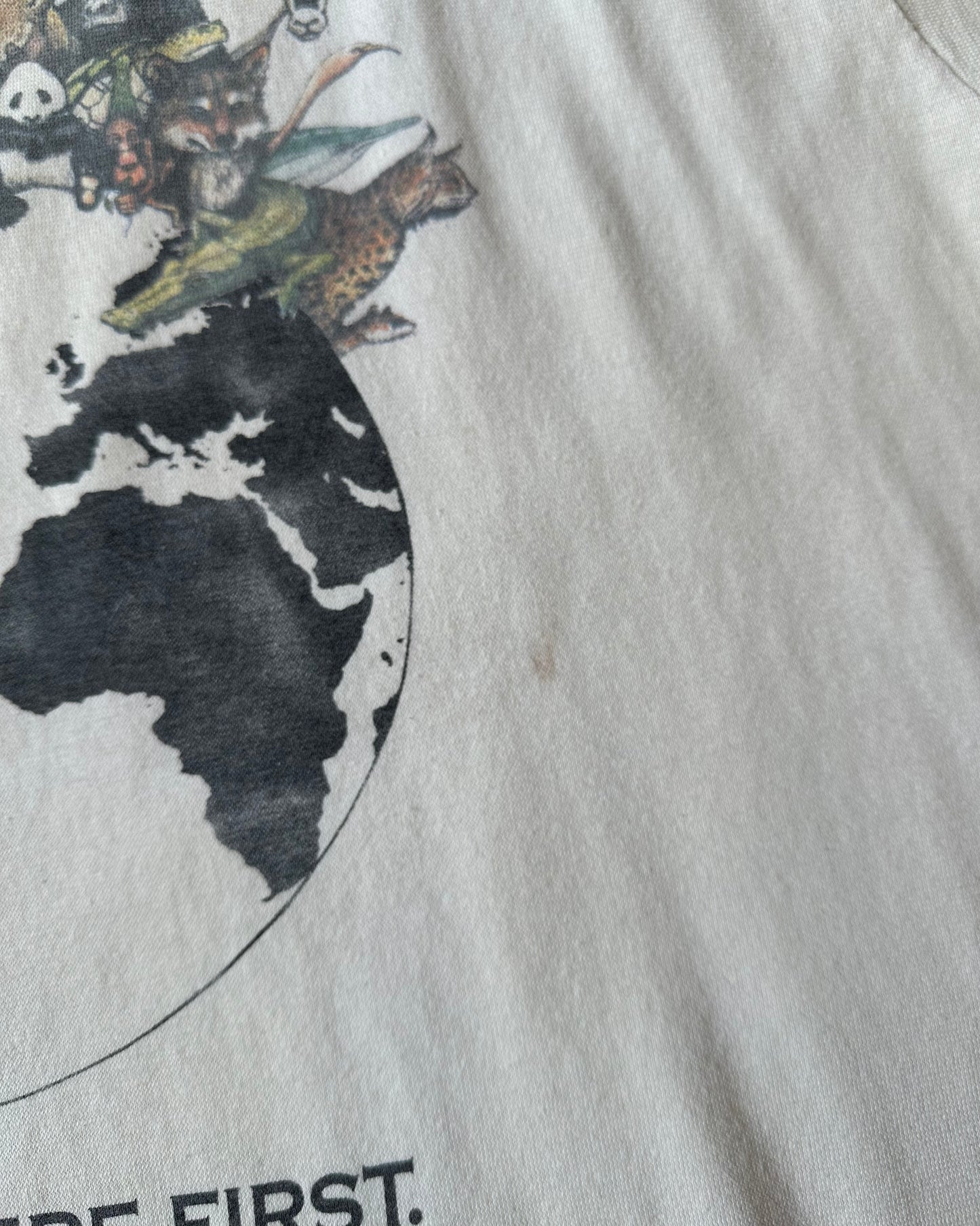 1990s - Distressed Off White "They Were Here First" T-Shirt - XL