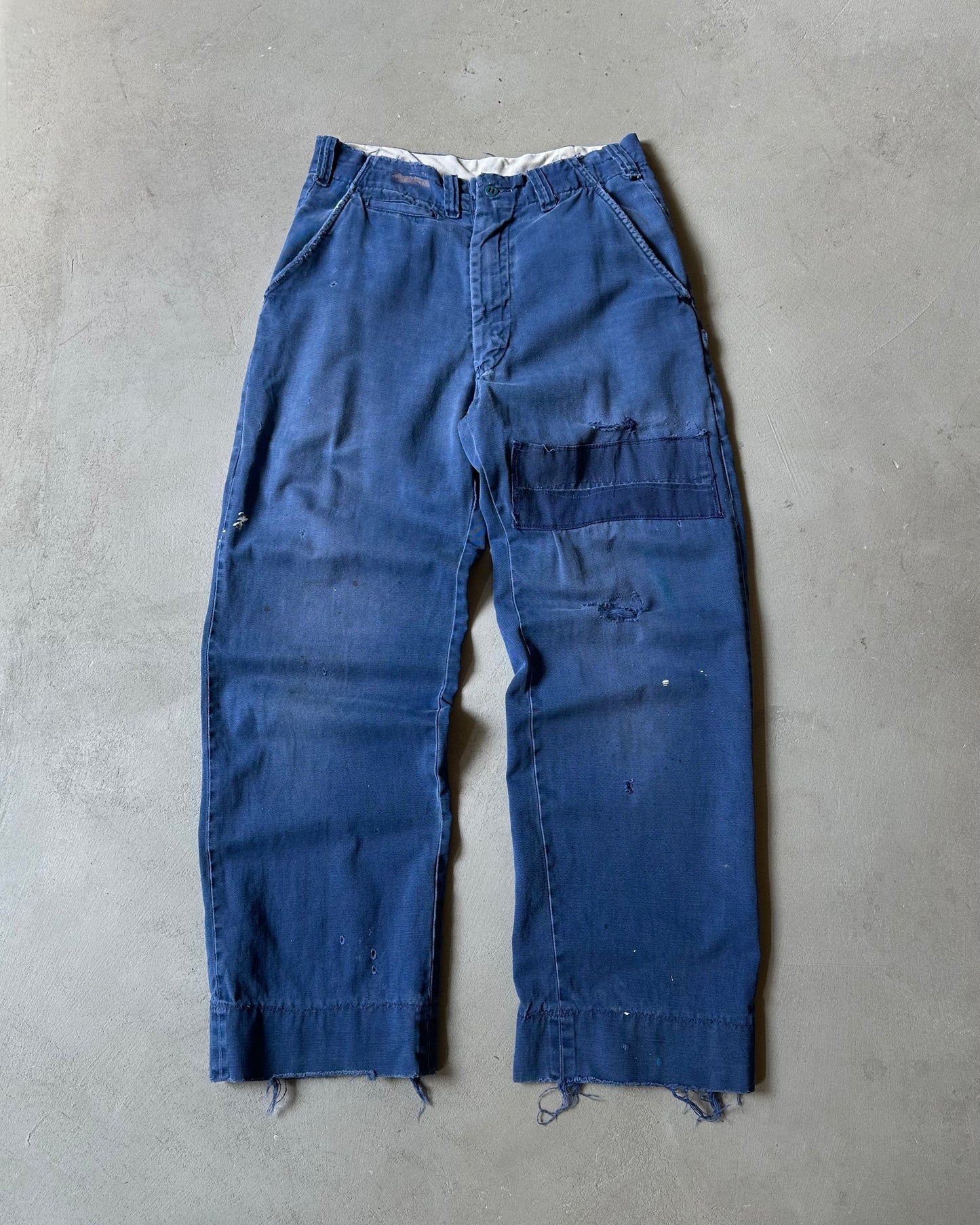1960s - Distressed Blue Patchwork Work Pants - 28x27