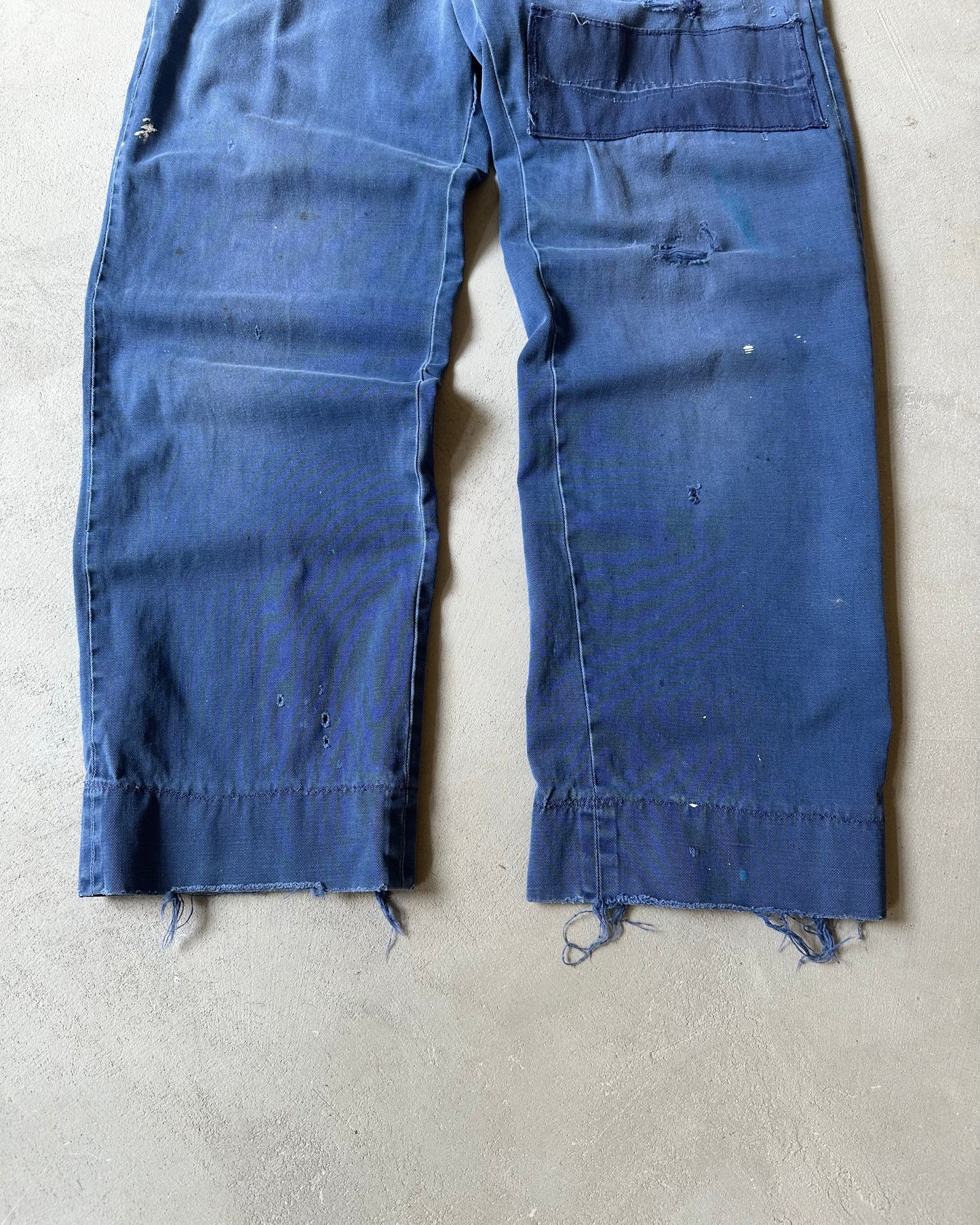 1960s - Distressed Blue Patchwork Work Pants - 28x27