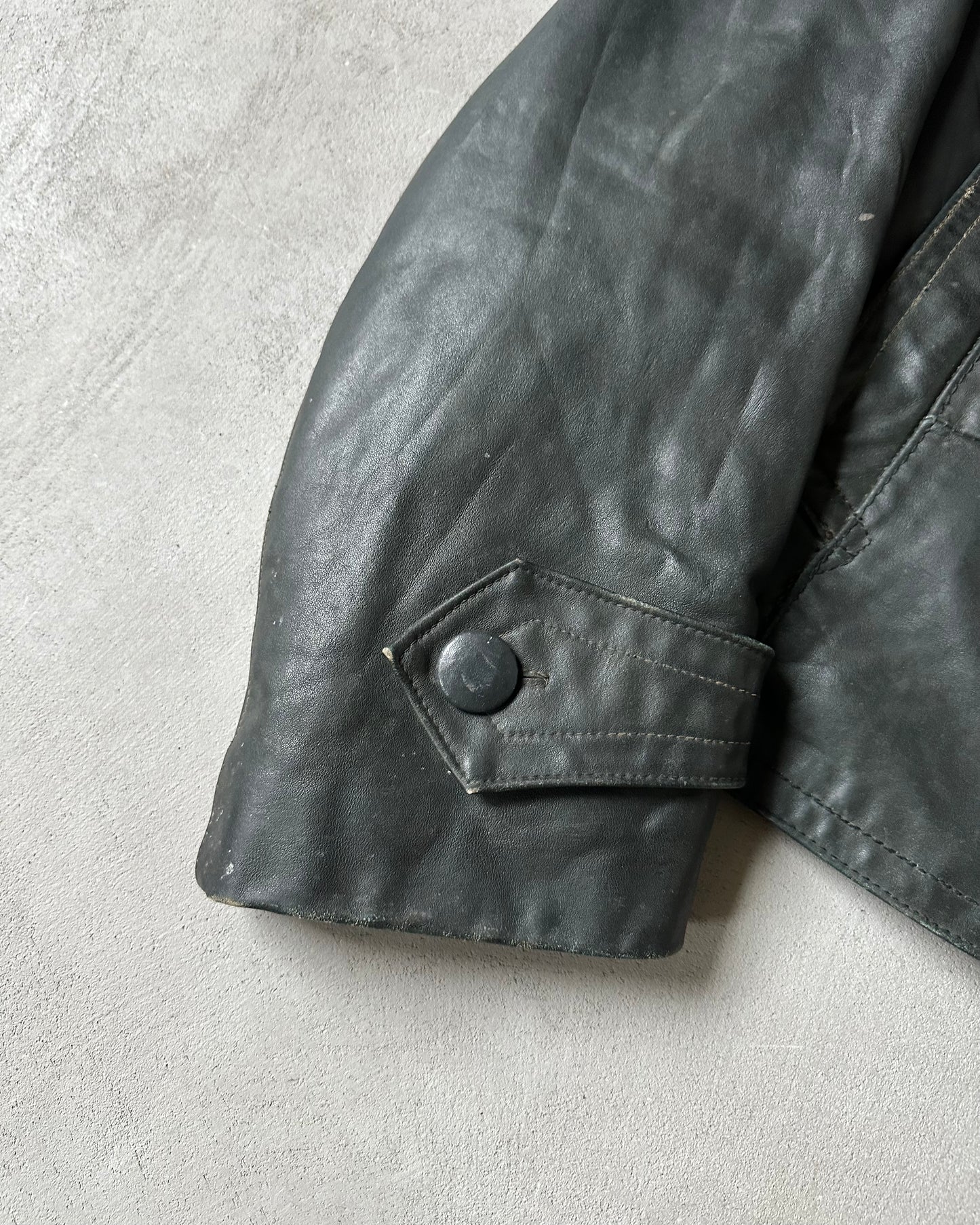 1940s - Black German Motorcycle Leather Jacket - L