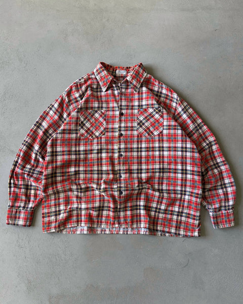 1990s - Distressed Red/White Dickie's Plaid Flannel - L
