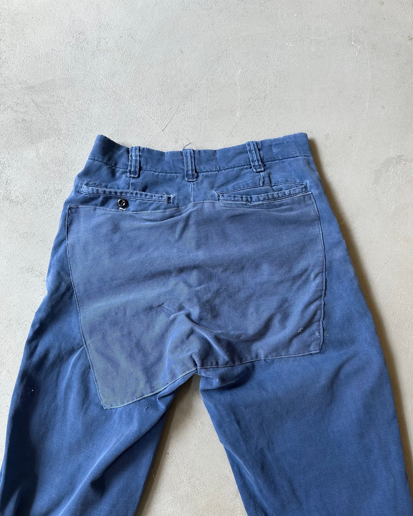 1960s - Distressed Blue Patchwork Work Pants - 28x27