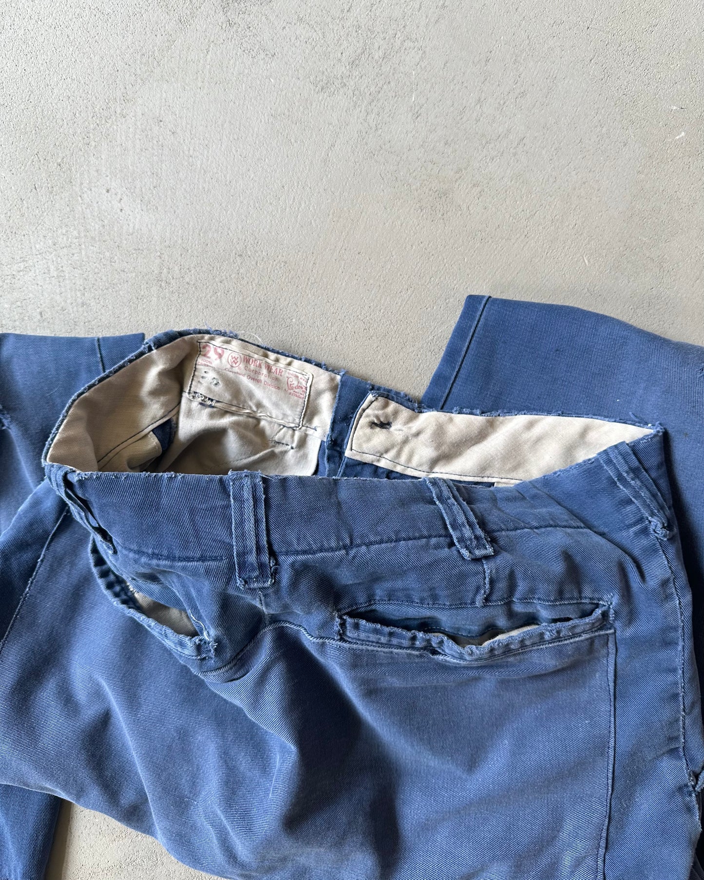 1960s - Distressed Blue Patchwork Work Pants - 28x27